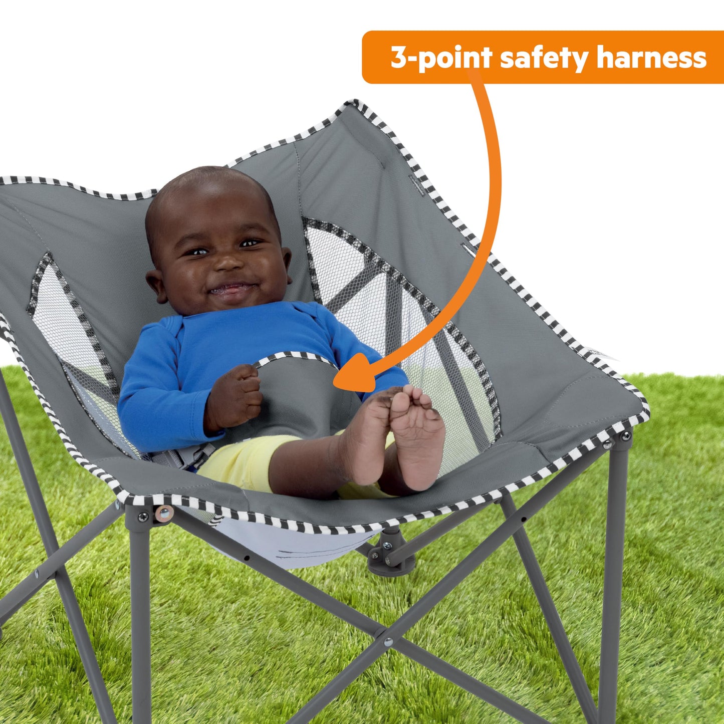 Bright Starts Pop 'N Chill Portable Infant Beach Chair, Travel Seat with UPF 50+ Canopy, Indoor/Outdoor Baby Seat, Grey, 0‑6 Months