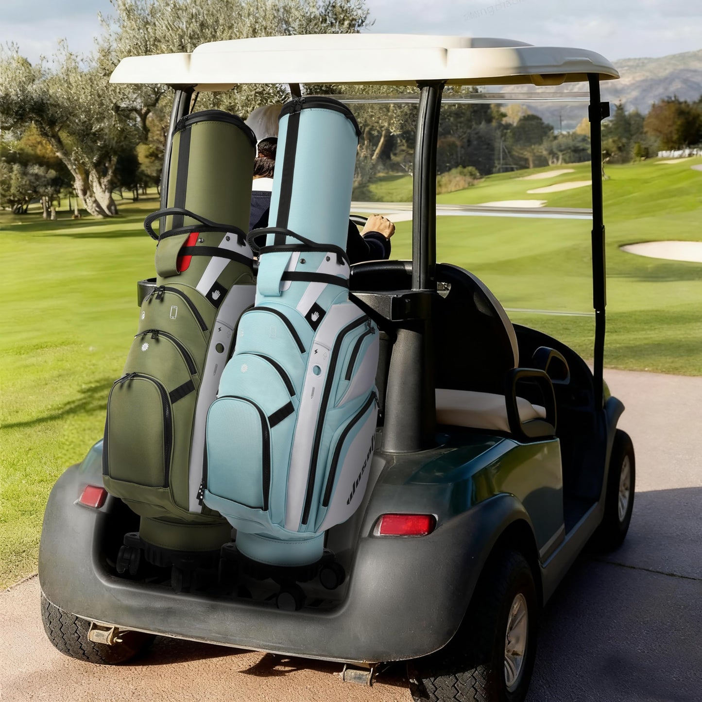 Lightweight Golf Travel Bag with Wheels for Vacation, Retractable Hard Top Club Protector, 14-Way Cart Bag with Insulated Cooler Pocket - Sky Blue & White