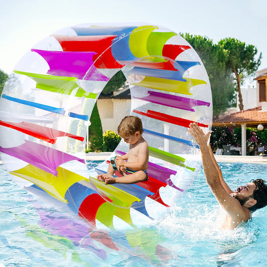 Zcaukya 65" Giant Inflatable Wheel Roller, Colorful Water Rolling Wheel Float for Kids Summer Swimming Pool Parties, Rolling on The Lawn, Indoor Outdoor Fun Toys for Games Supplies