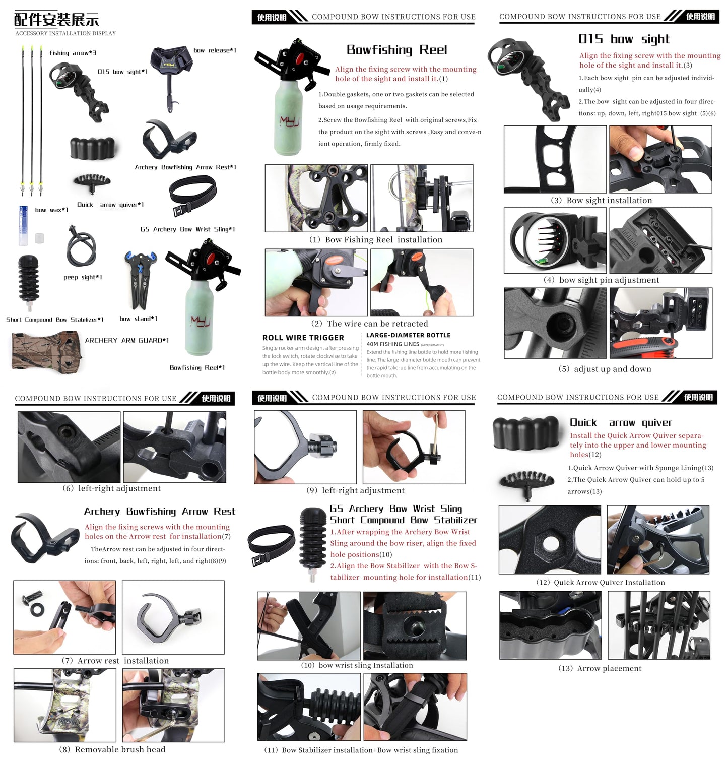 Adult Archery Compound Bow Fishing Combination Kit Adjustable 30-65lbs Composite Bow Combination 19.5 "-30" Rope Length Hunting Equipment (Camo)