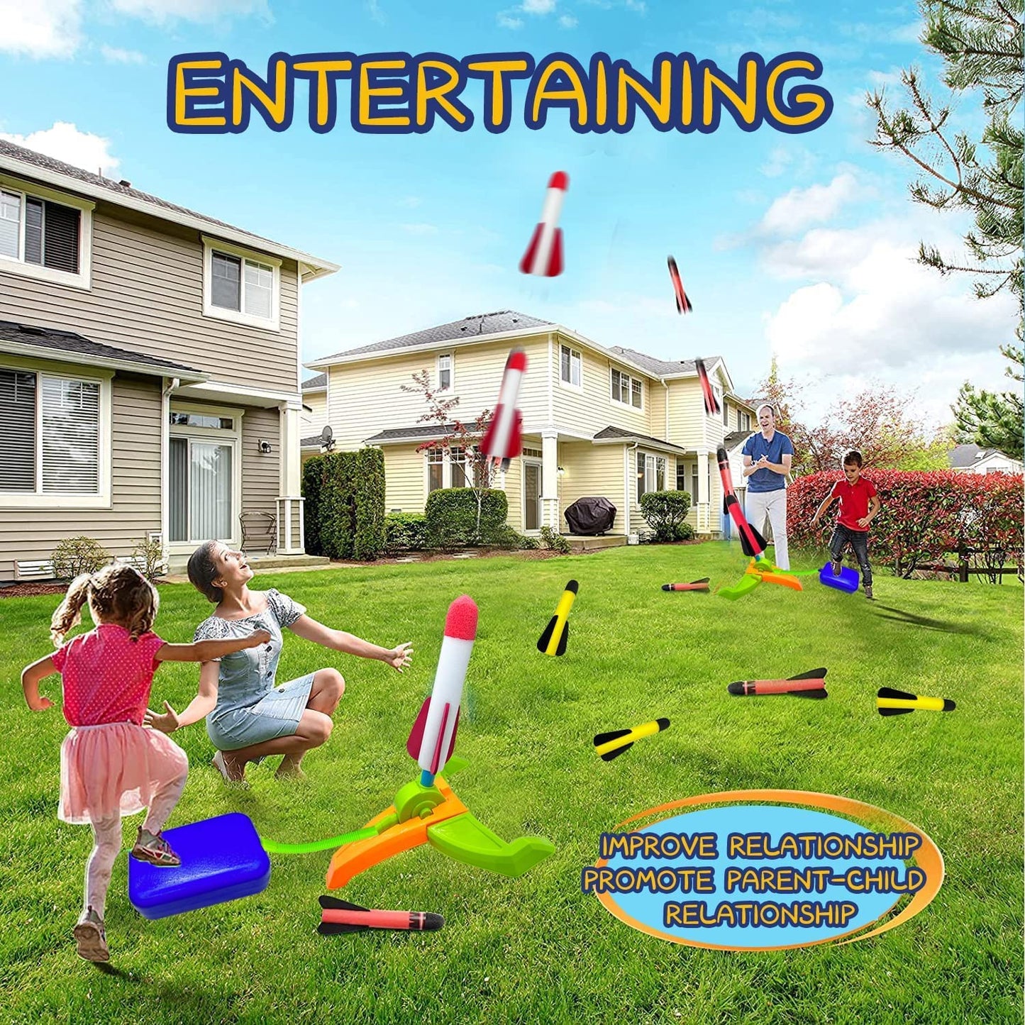 TODARRUN Foam Rocket Launcher for Kids Age 3 4 5 6 7 8, Fun Catapult Rocket Toys Boys Toys Age 3-12 Girls Gift Rocket Kids Outdoor Toy
