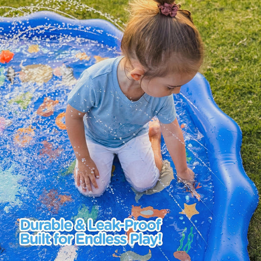 KiddoSpace Splash Pad Sprinkler for Kids and Dogs – 69" Baby Splash Pad for Toddlers 1-3, Crazy Daisy Sprinkler, Non-Slip BPA-Free Outdoor Water Play Mat, Repair Kit Included