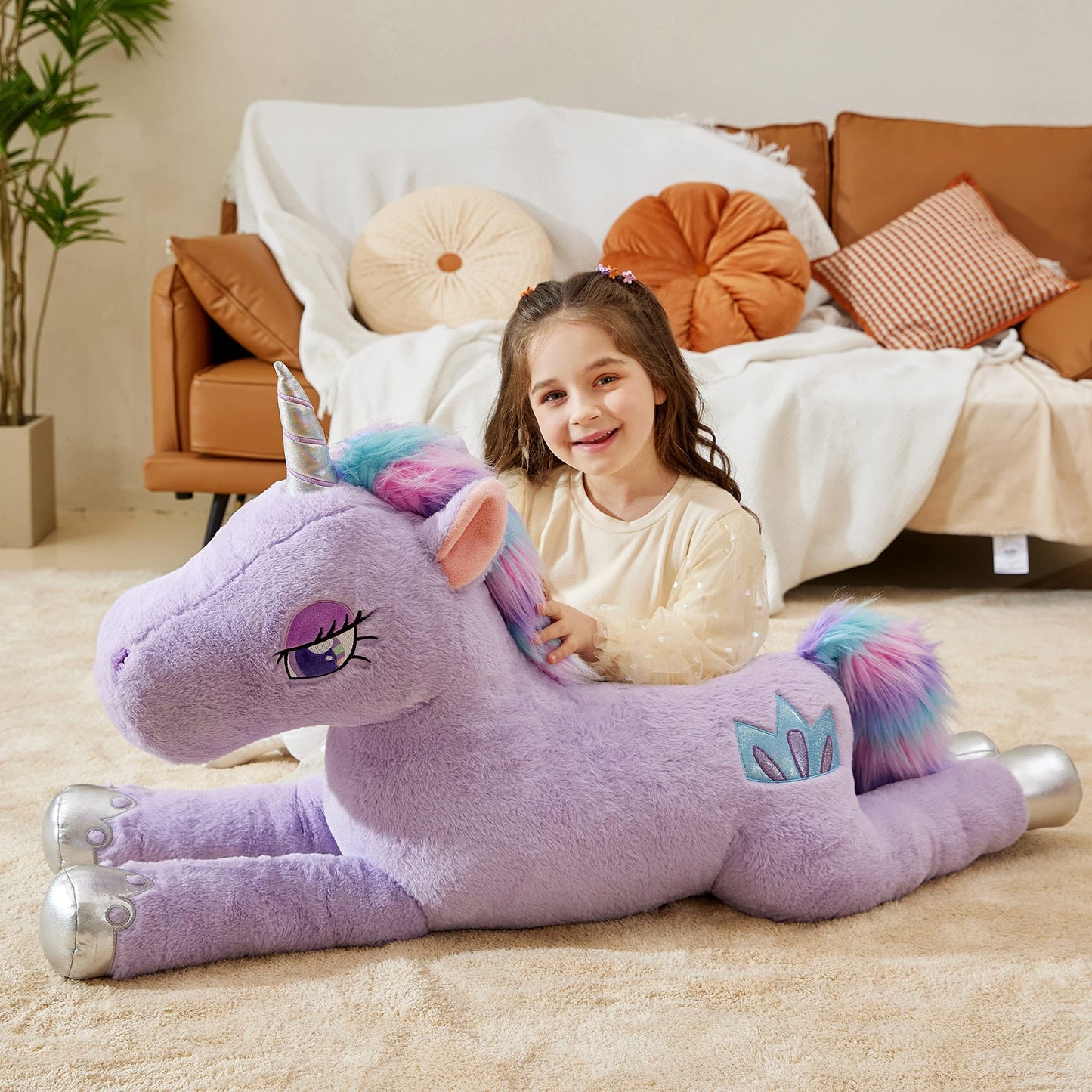 IKASA Giant Unicorn Stuffed Animal Plush Toy,Large Big Jumbo Soft Toys,43" Huge Size Cute Fluffy Plushy Fat Oversized Plushie,Gifts for Kids Girls Boys (43 inches, Purple)