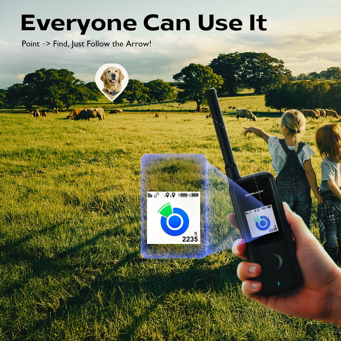 Aorkuler GPS Dog Tracker – Track Your Dog Up to 3.5 Miles Without Phone or Cell Signal | No App, No Monthly Fees | Ideal for Hiking, Rural & Remote Areas (Tracker 2)
