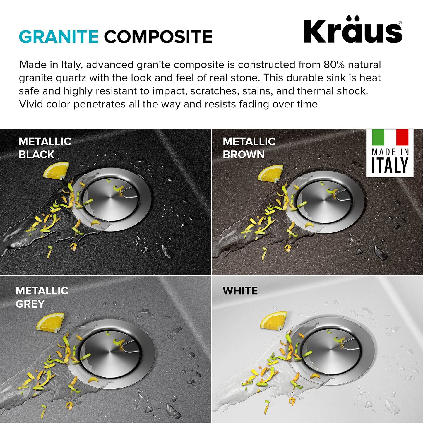 KRAUS Bellucci 18-inch Granite Workstation Drop In Top Mount Single Bowl Kitchen Sink in Metallic Black with Accessories, KGTW12-18MBL