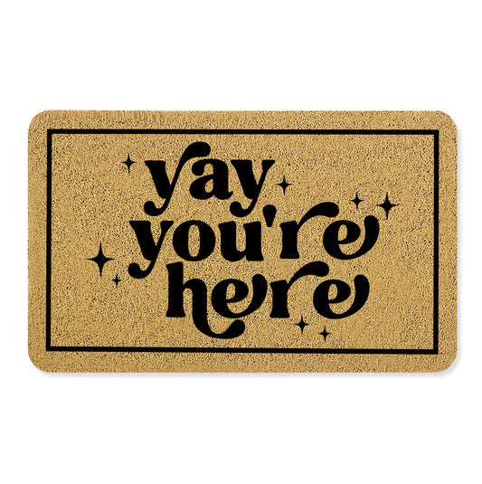 OSLYSOF Funny Welcome Door Mat, Yay You're Here Doormat for Front Door Indoor Outdoor Porch Entrance Entryway, Funny Welcome Mat Outside, 17x30 Inches