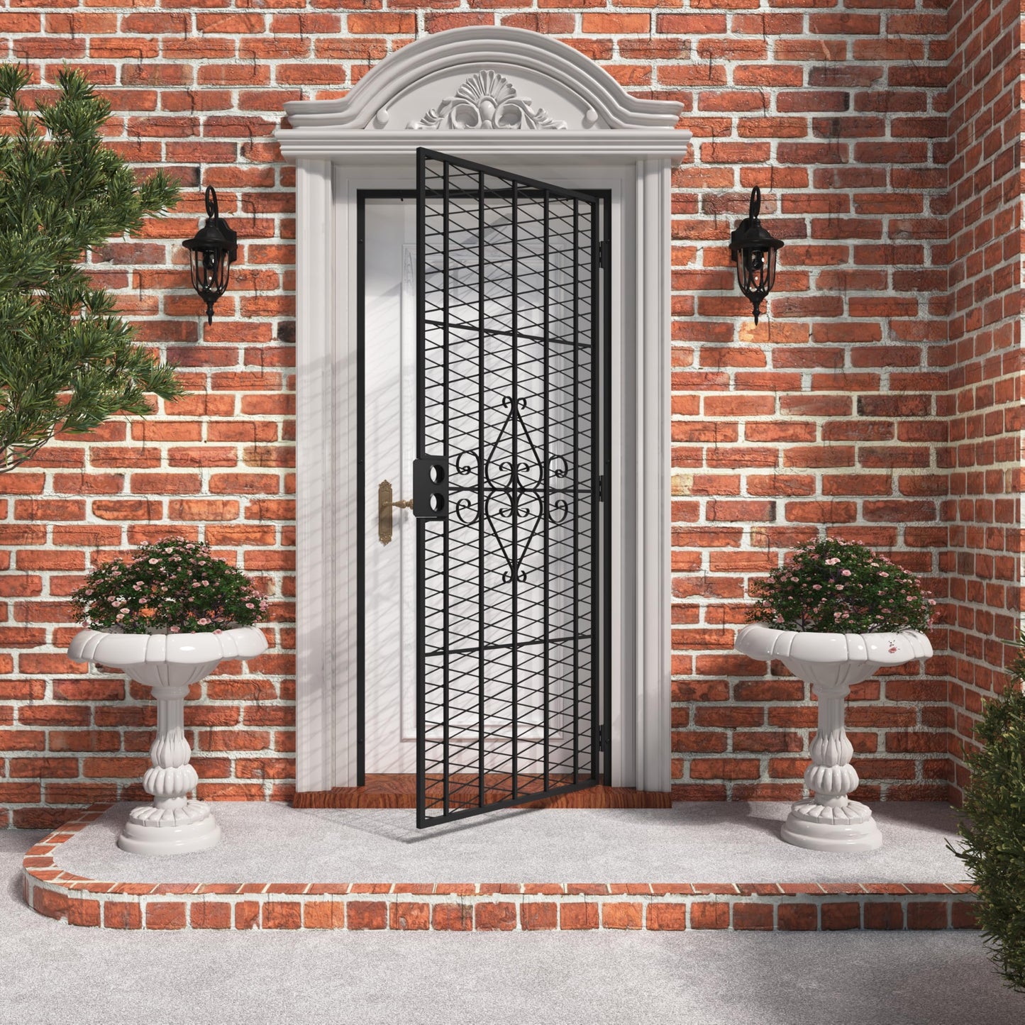 JUBEST 32 in. x 80 in. Security Screen Door, Reversible Powder Coated Black Surface Mount Outswing Steel Security Door with Expanded Metal Screen, Prehung Steel Exterior Doors, Durable&Safe