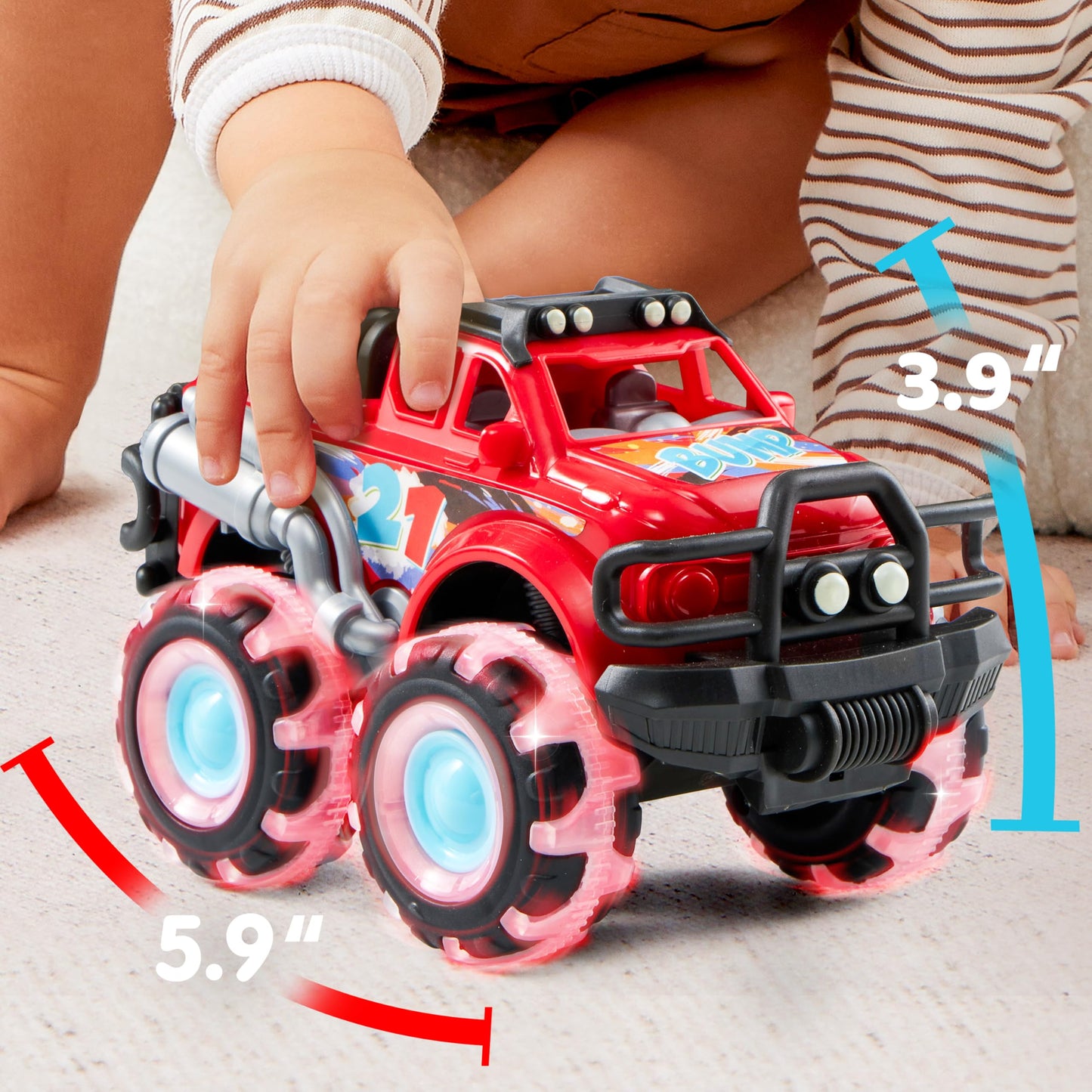 Vroomix 3Pack Monster Truck Toy - Toy Truck with Flashing LED Wheels - Light-Up Cars for Toddlers - Birthday Gift for Boys Girls - Friction-Powered