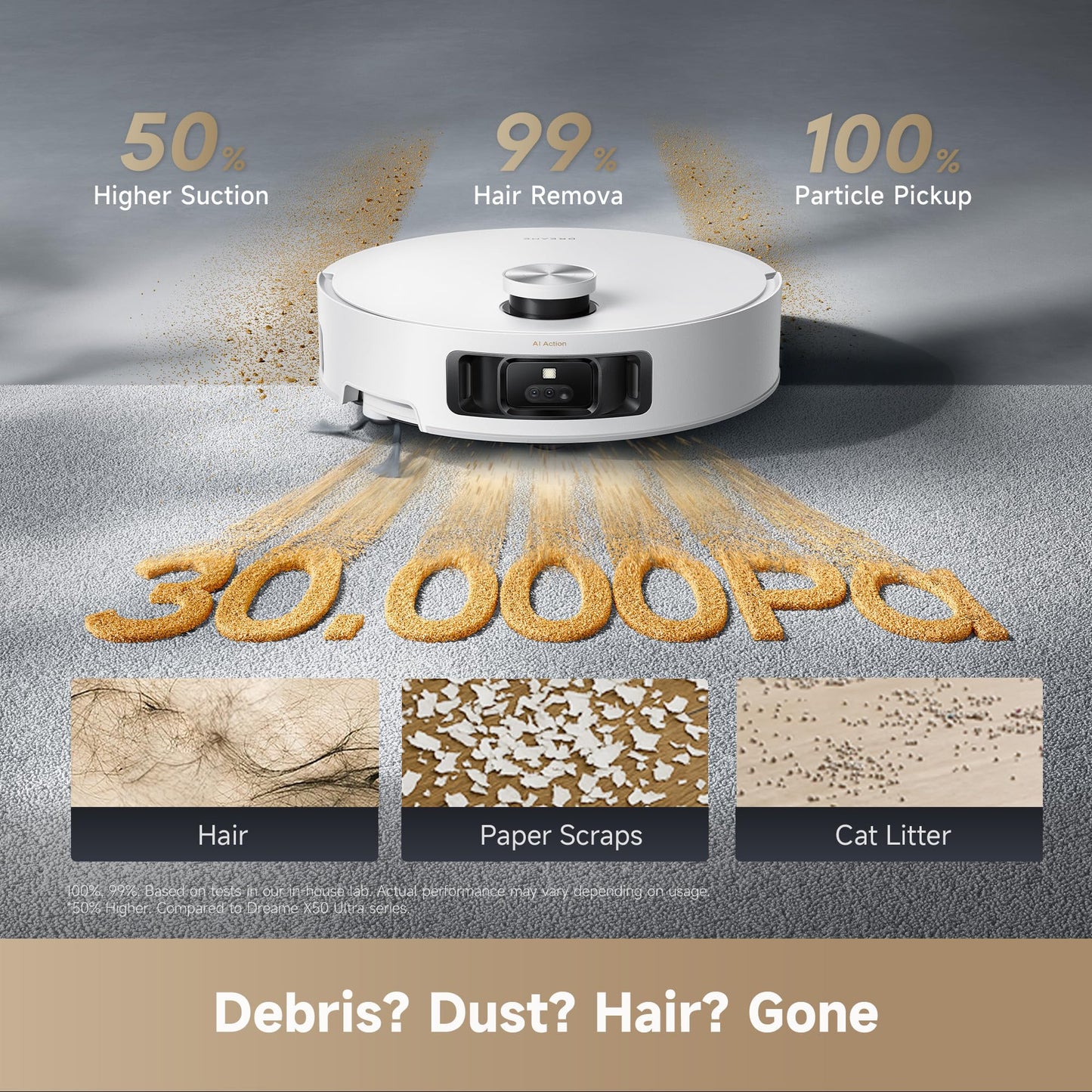 DREAME Aqua10 Roller Robot Vacuum, AquaRoll Mopping, 30,000Pa Suction, 100% Detangling, Carpet-Protecting Roller Guard, Clear 2.36in Obstacle, Self-Empty, Self-Cleaning, Roller Mop Extending