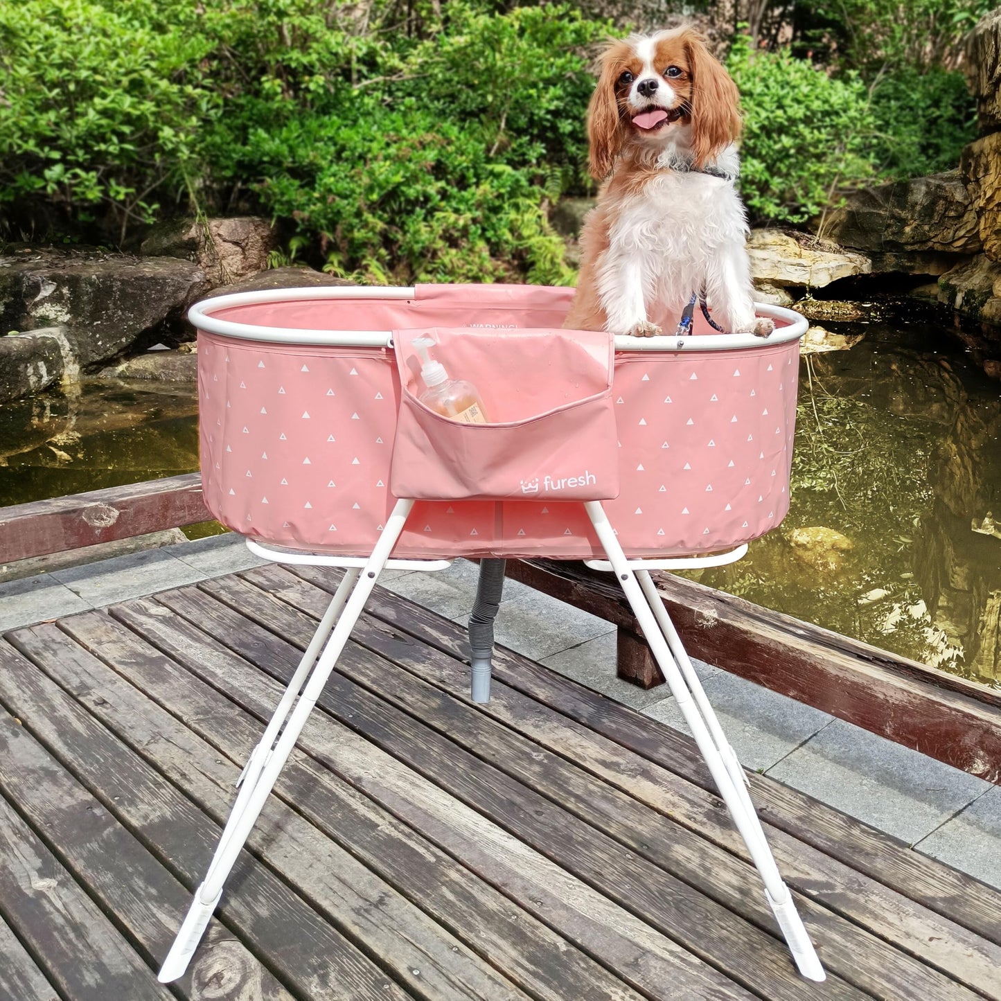 Furesh Little Dipper Dog Bath Tub and Wash Station for Bathing Shower and Grooming, Elevated Foldable and Portable, Indoor and Outdoor, for Small and Medium Size Dogs, Cats and Other Pet (Pink)