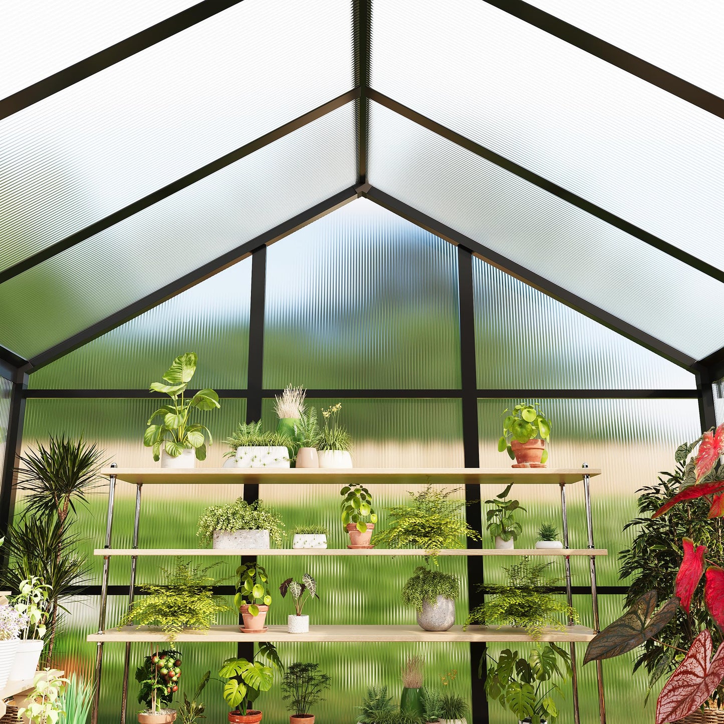 6 x 6 ft Greenhouse, Greenhouses for Outside, Polycarbonate Greenhouse with Aluminum Frame, Lockable Door and Ajustable Roof Vent for Backyard, Green Houses for Outside Garden Backyard, Patio