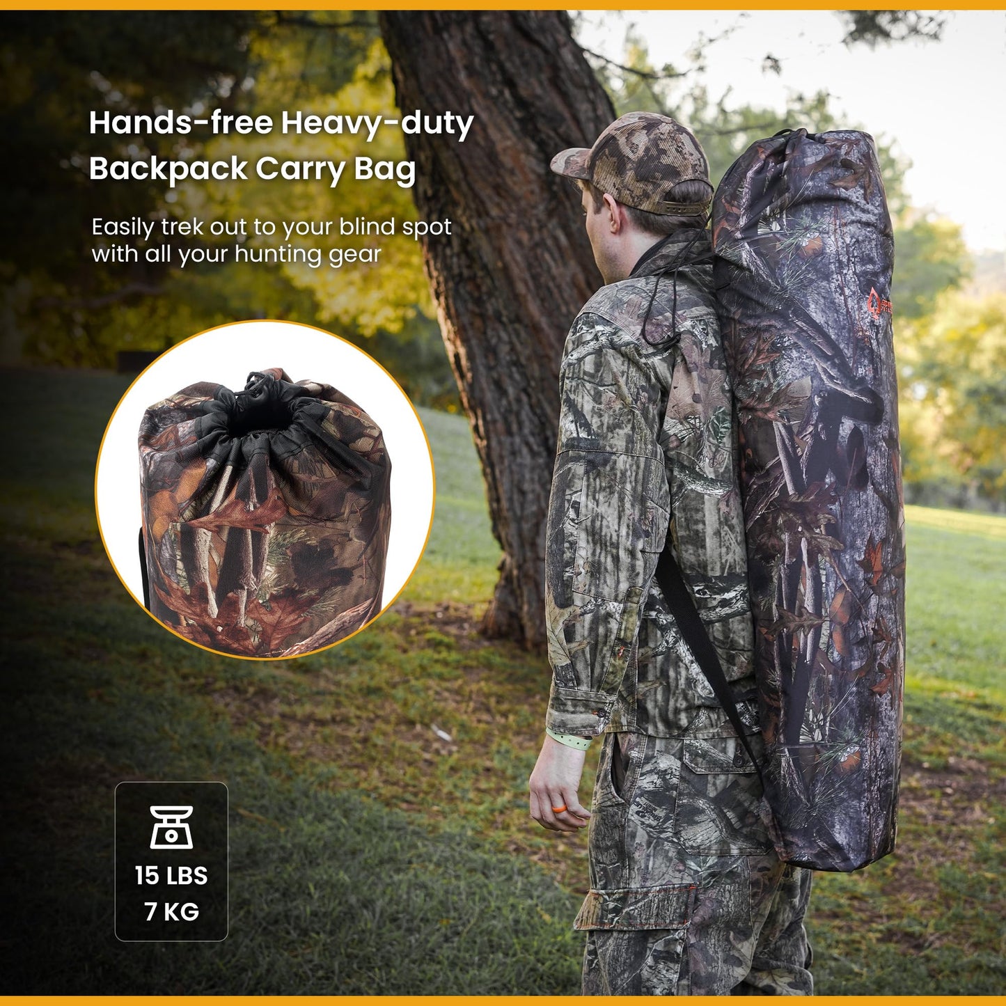 Arrowhead Outdoor 270° Vision 4.8x4.8 Ft Pop-up 2-3 Person See-Through Hunting Stealth Deer Blind Shelter w/Magnetic Door, Sliding Windows and Backpack Carry Bag, Noise-Free Camouflage Design