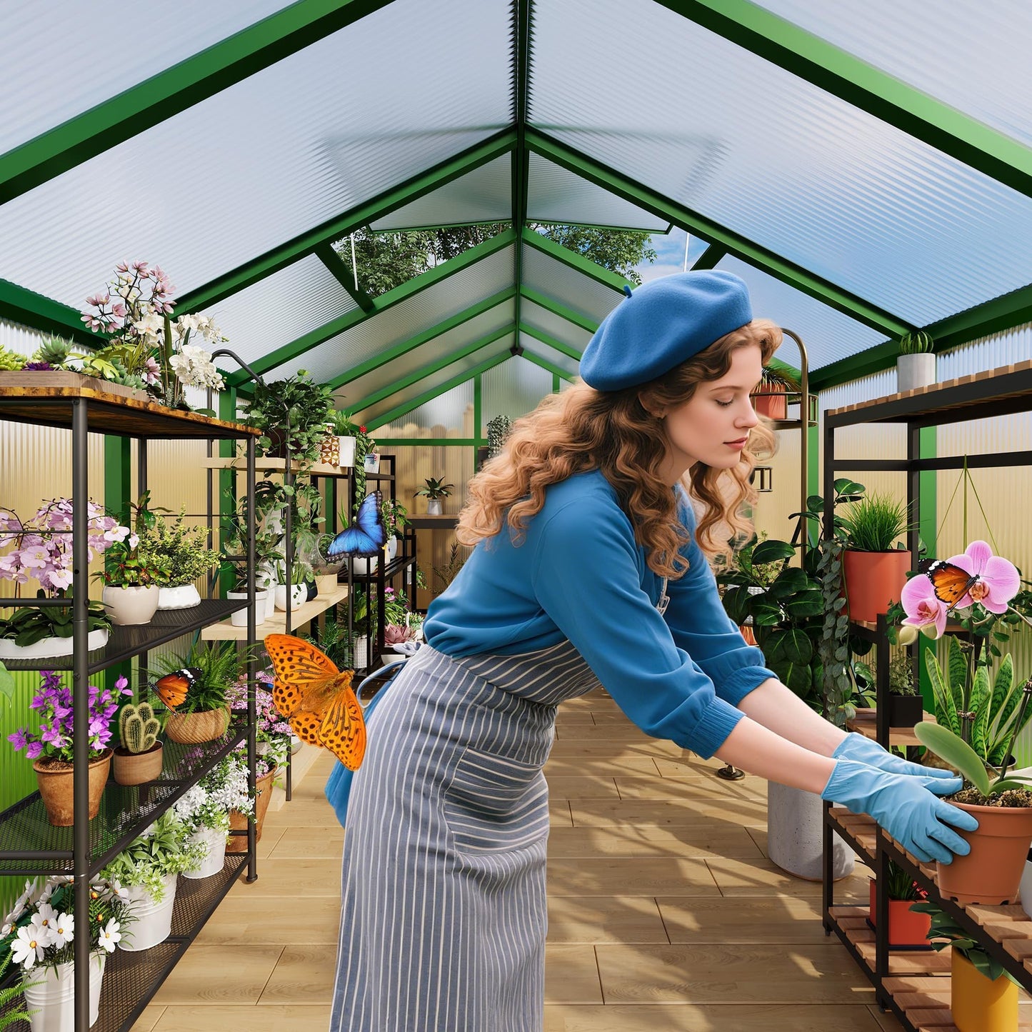 6X8 FT Greenhouse for Outdoors, Walk-in Greenhouse Kit with Aluminum Frame, Polycarbonate Panels, Adjustable Roof Vent, Sliding Door, Secure Lock for Outside Garden, Patio, Backyard