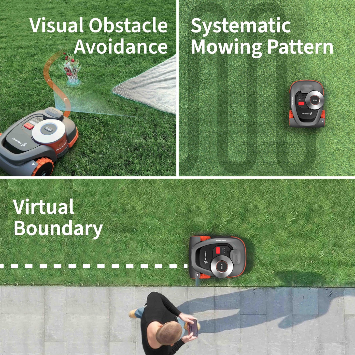 Segway Navimow H1500N-VF Robot Lawn Mower Perimeter Wire Free 0.37 Acre RTK+Vision Robotic Lawnmower, Virtual Boundary, Systematic Mowing, APP Control, Anti-Theft, 54dB(A) Quiet, Multi-Zone Management