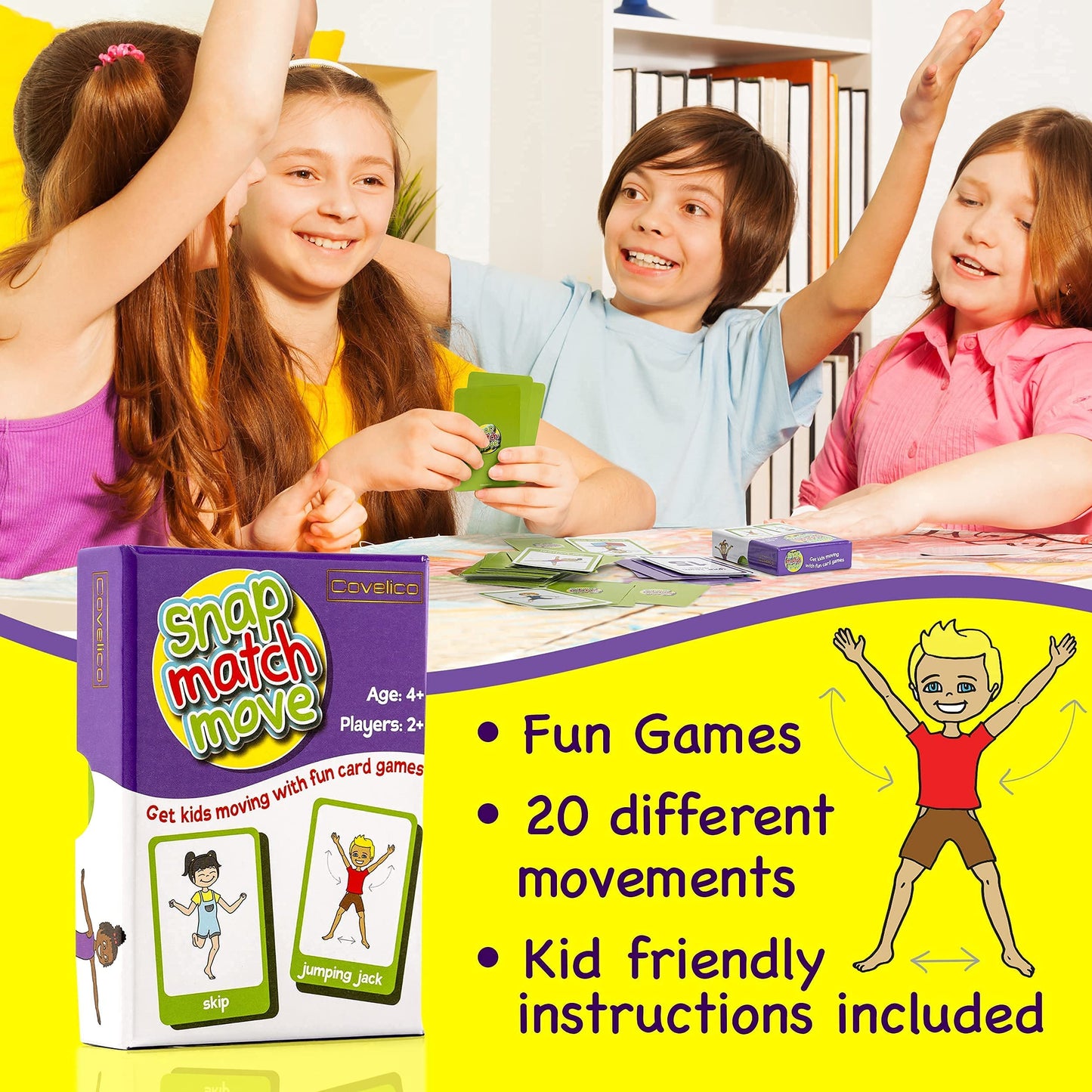 Covelico Kids Exercise Cards & Hopscotch Rings – 12 Rings + 3 Beanbags & 52 Activity Cards, Recess Toys, PE Equipment, Obstacle Course for Kids 3–5, Indoor & Outdoor