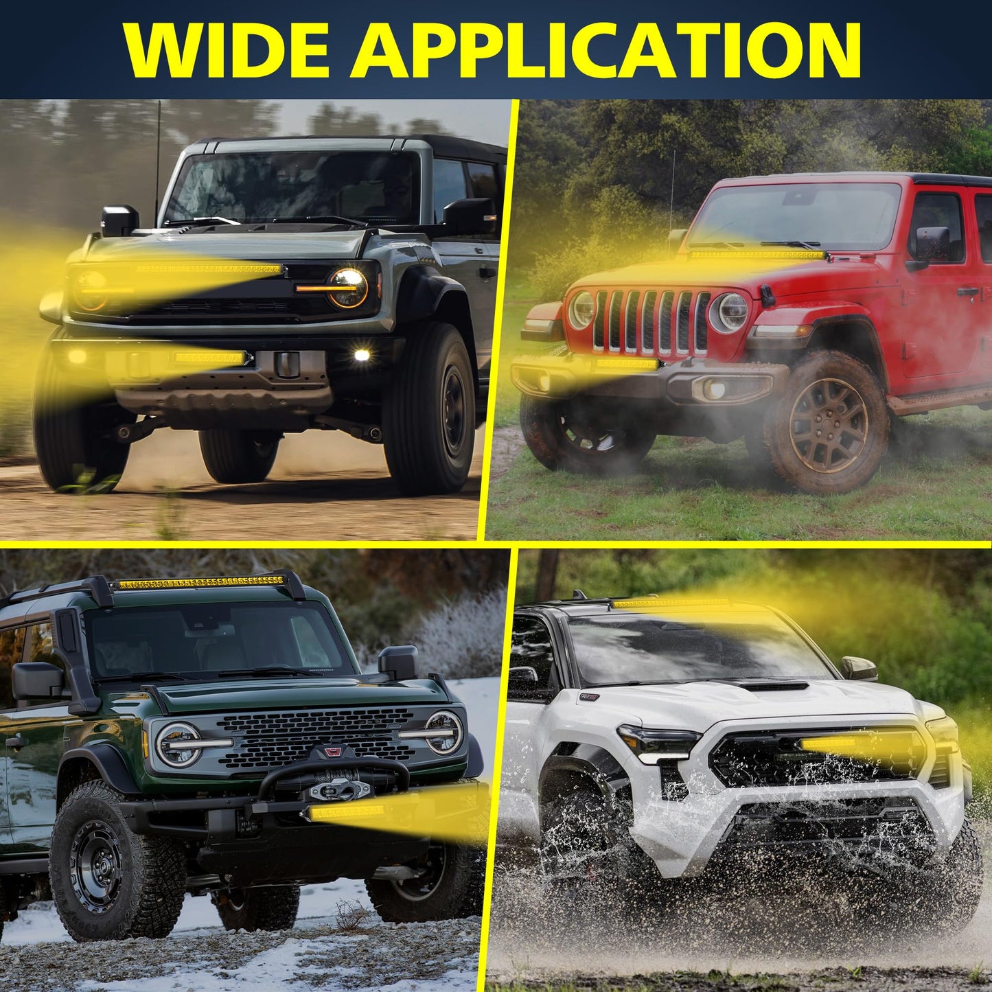 4WDKING Yellow LED Light Bar 32 inch Off Road LED Spot Flood Combo Work Light High Bright Truck Driving Fog Lamp IP69K Waterproof for Truck Cars ATV UTV Boat