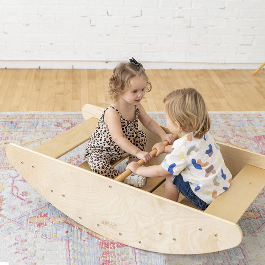 ECR4Kids Rocking Boat and Steps 2-in-1 Wooden Play Center, Montessori Furniture, Natural