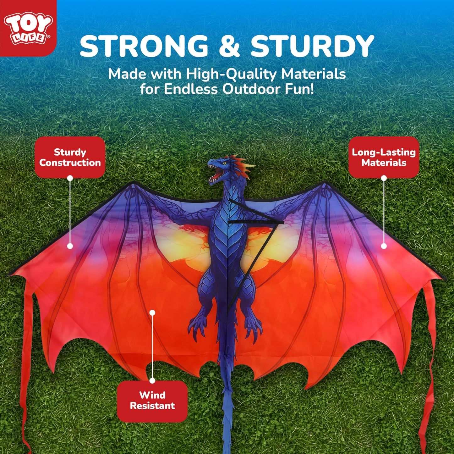 TOY Life 55.9'' Dragon Kites Easy to Fly for Kids Adults with 328.1 FT String, Beach Kite Outdoor Game Outside Toys Activity, Dragon Toys for Kids, Gift for Boys Ages 4-8