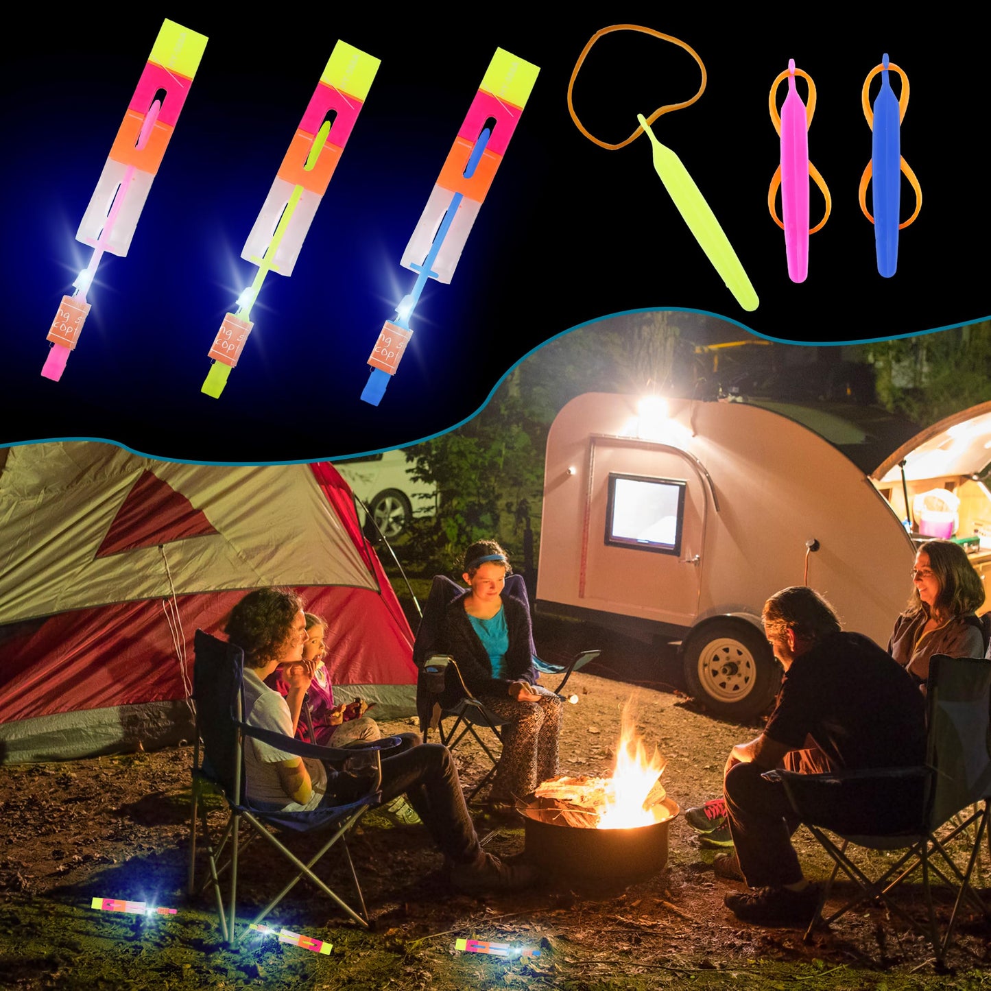 Cagemoga 104 Pcs Led Flying Toy Includes 52Pcs Light up Arrow Helicopter and 52Pcs Flying Slingshot for Kids Summer Outdoor Games Birthdays Children's Day Christmas Party Favors