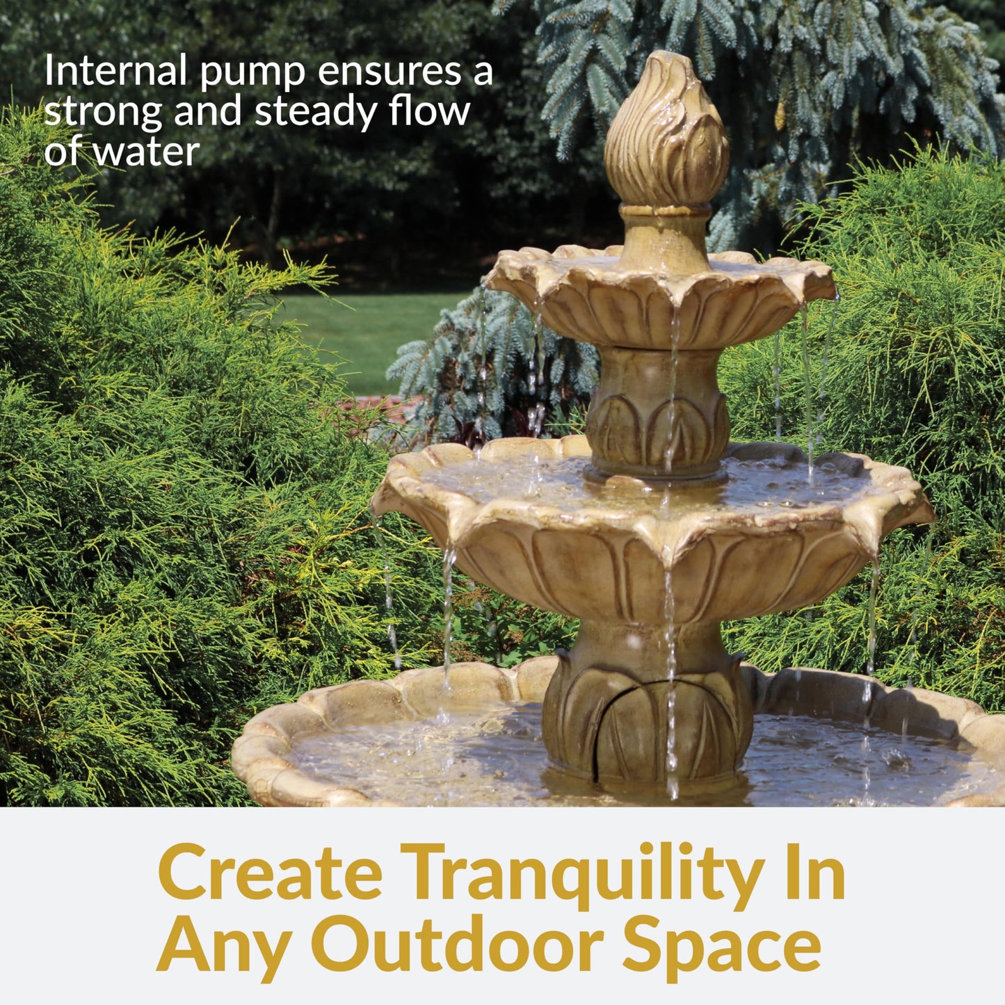 Sunnydaze Classic Tulip 46" Tiered Outdoor Water Fountain - 3-Tiered Outdoor Fountain for Garden, Patio, or Backyard - Garden Stone