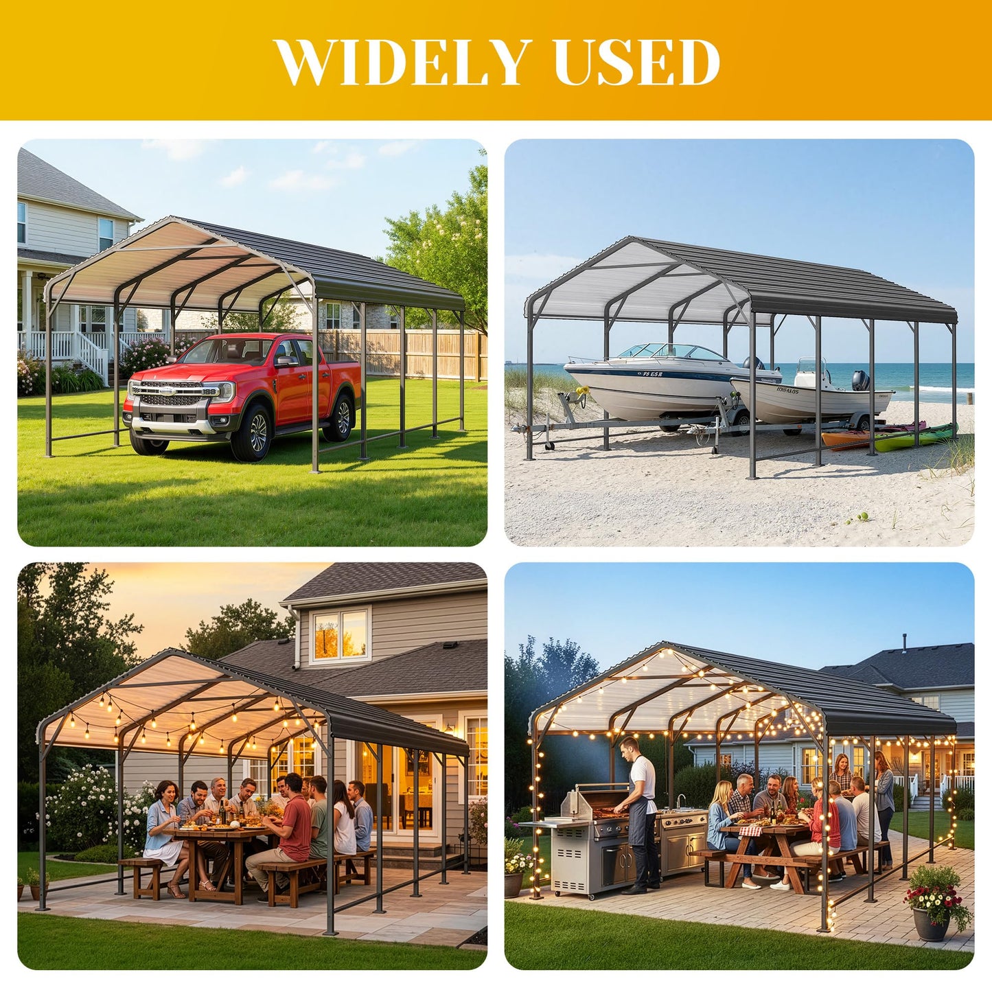 FansaFurn 12' x 20' Metal Carport, Heavy Duty Canopy with Updated Roof & Enhanced Base, Multi-Use Carport Garage for Car, Truck, Boat, Tractors, Party, Grey
