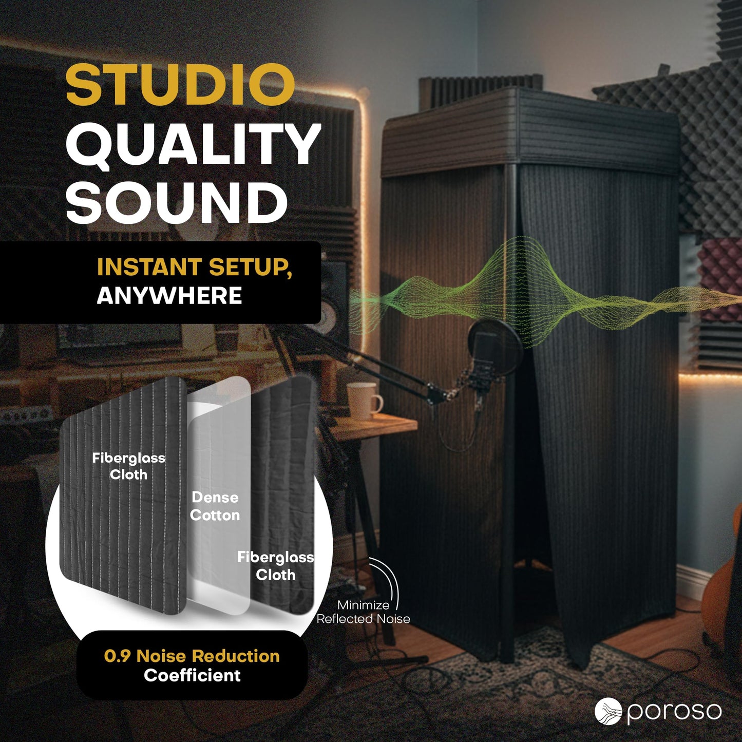 Portable Vocal Booth for Recording, Portable Recording Booth for Home Studio, Acoustic Treatment to Reduce Echo, Sound Isolation Booth, 5-Min Assembly w/Travel Bag, Lights, Phone Holder (2026 Update)