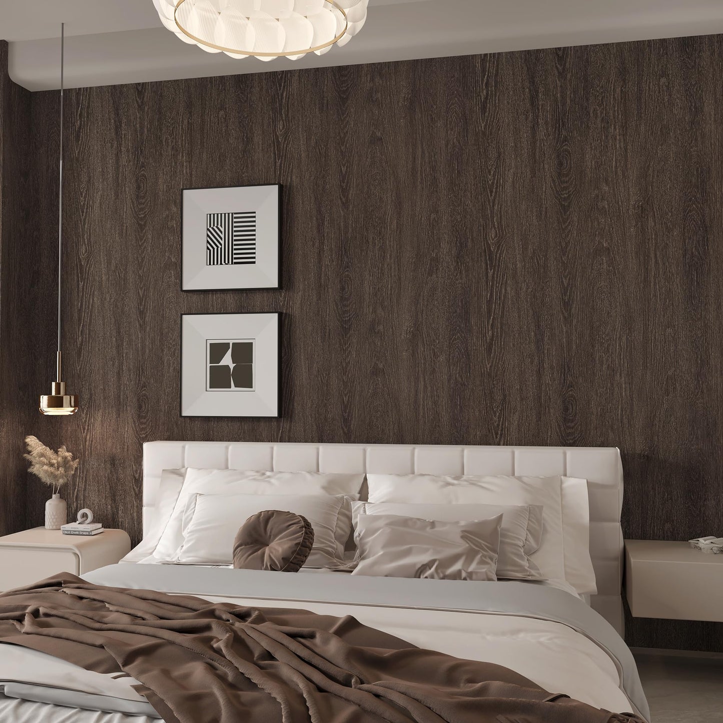 32x590in Extra Wide Dark Brown Wood Grain Contact Paper Black Walnut Textured Peel Stick Wallpaper Air Guide Slot Design Matte Thick Self-Adhesive Waterproof Furniture Sticker Vinyl Decorative Film