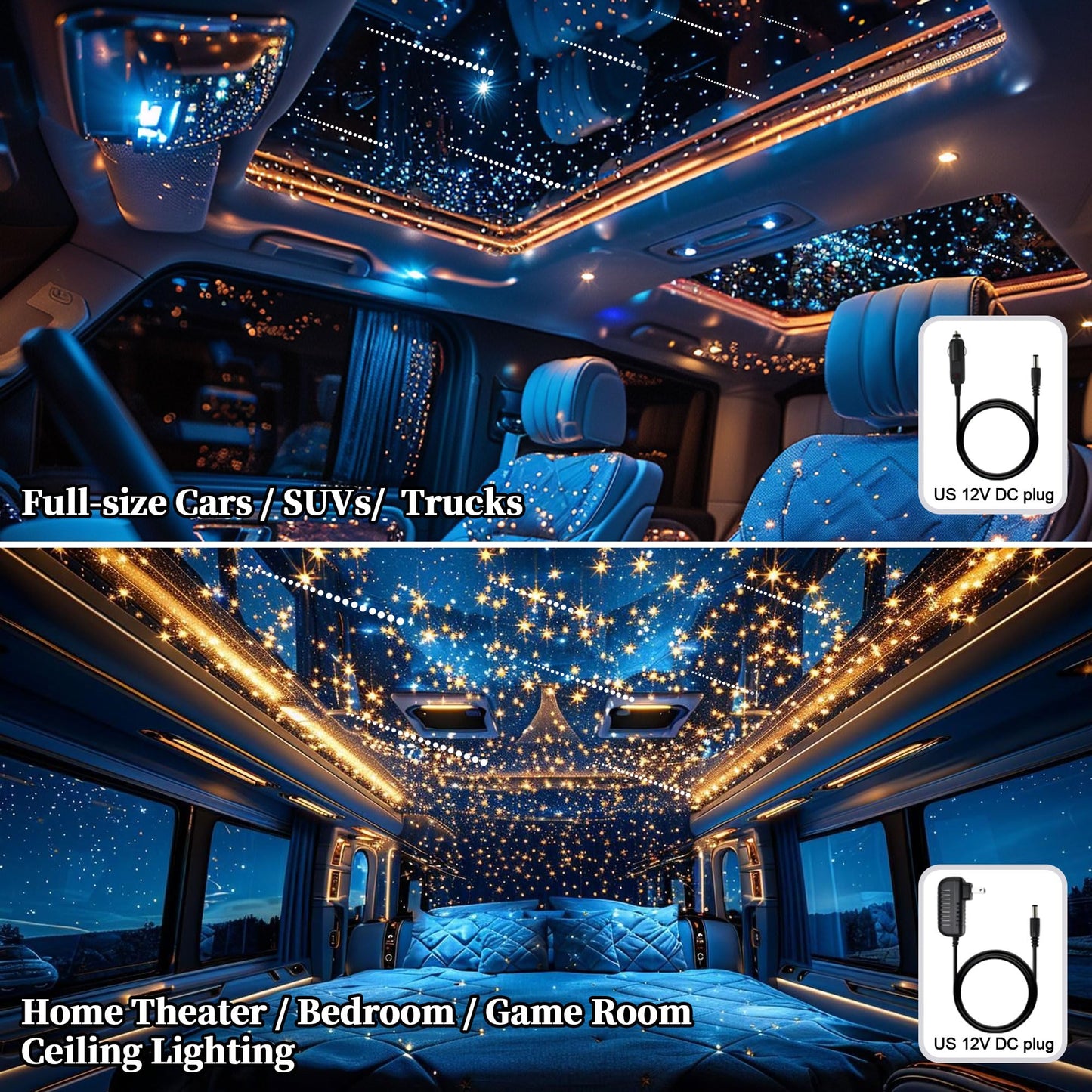 Dual-Color Starlight Headliner Kit - 1300pcs 0.03in 13.5ft Fiber Optic Star Lights for Car with 32W RGBW, Shooting Meteor & Music Sync, APP/Remote Control for Car Roof/Bedroom Ceiling