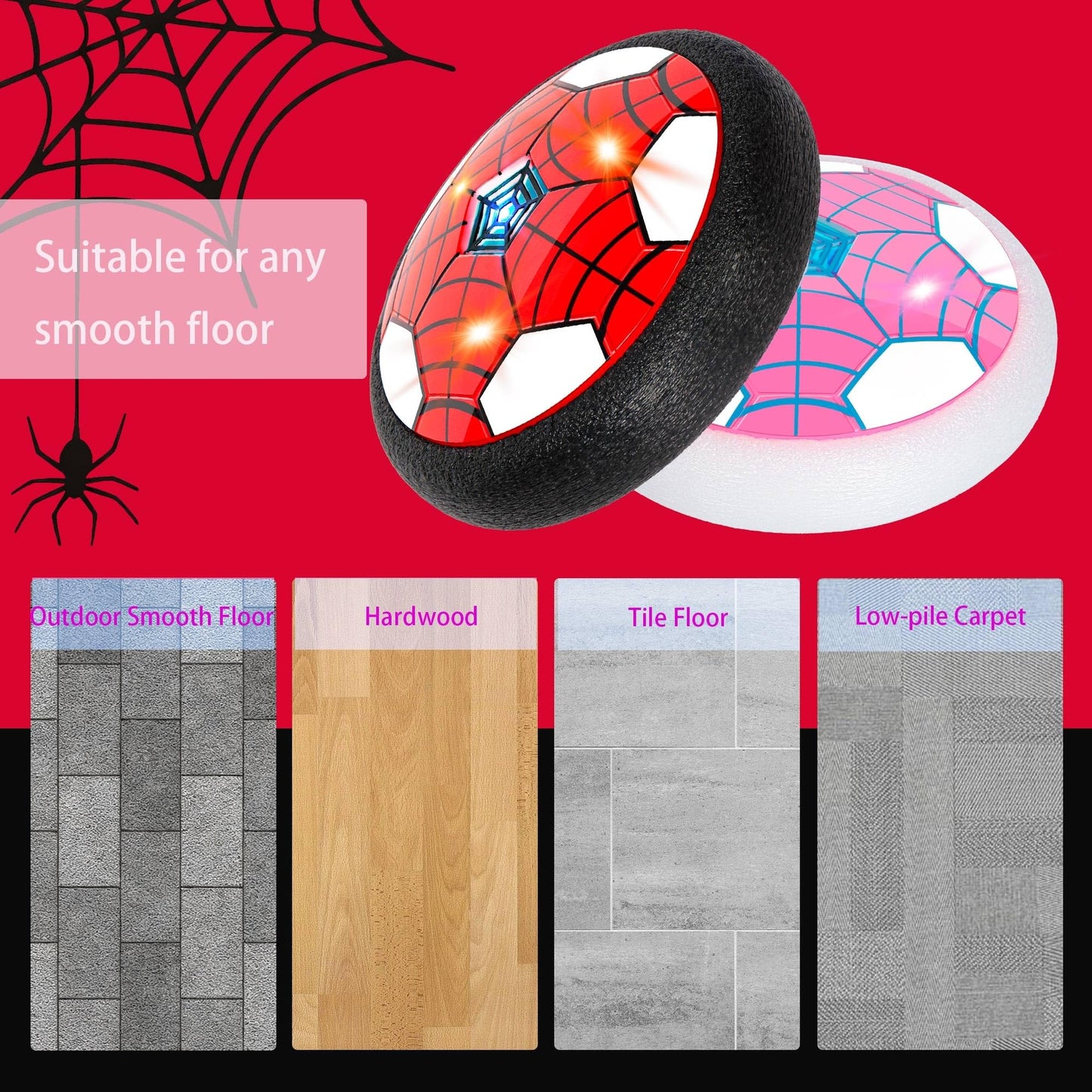 HitToys Hover Soccer Ball Toy for Kids, 2 Pack LED Light-Up Indoor Soccer Balls, 3-in-1 Hover Soccer Hockey Set, Air Floating Football with Rechargeable Battery, Gifts for Boys Girls Ages 3+