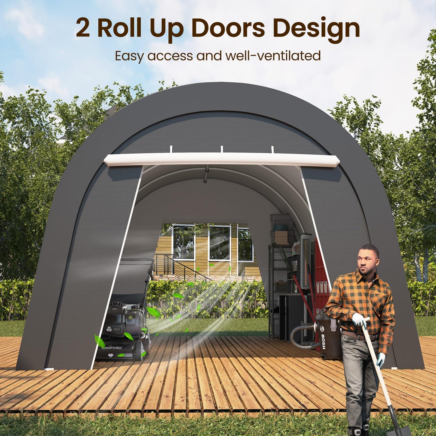 Wisteria Lane Heavy Duty Carport with 4 Cloth Bags, All-Weather Portable Garage with 2 Roll-up Doors, Car Canopy Storage Shelter Shed for Boat, Truck, or Garden Tools, 12' x 25'