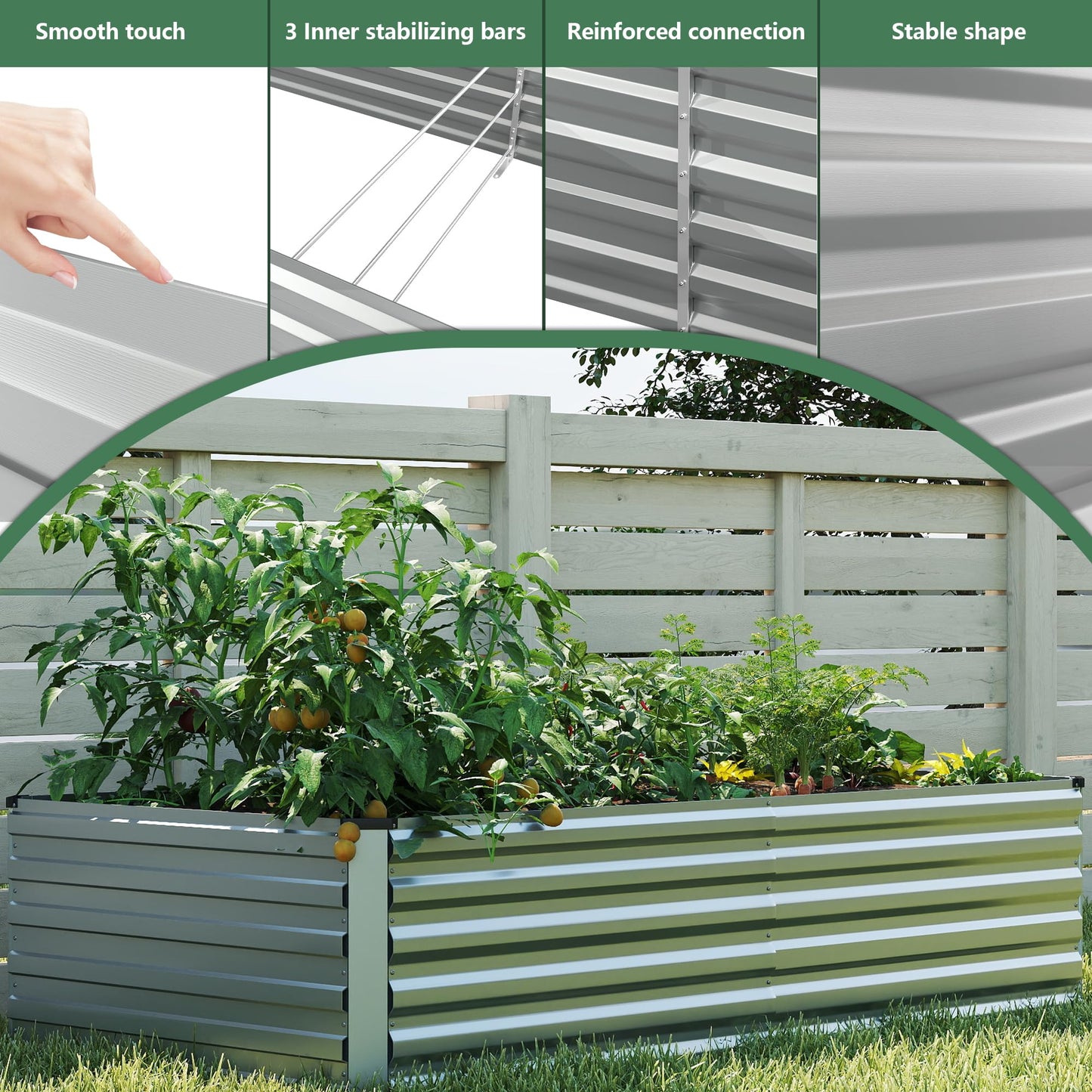 FOOWIN 2pcs 8x4x2ft Galvanized Raised Garden Bed, Planter Raised Garden Boxes Outdoor, Large Metal Raised Beds for Gardening, Garden Bed for Vegetables, Flowers, Herb,478 Gallon Capacity, Silver