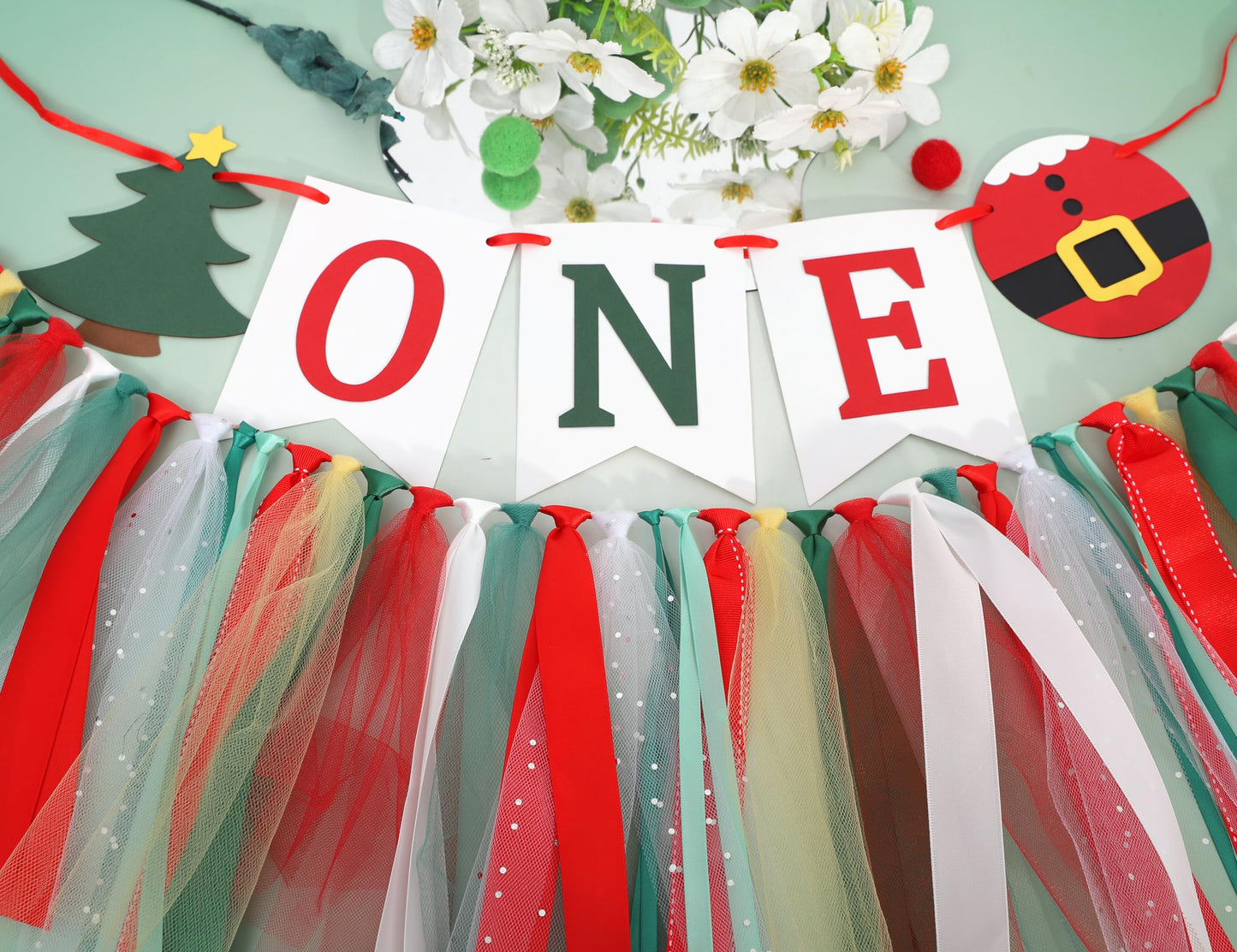 Christmas 1st Birthday High Chair Banner - My First Christmas Highchair Banner, Best Christmas Tree One Birthday Party Supplies, Santa Party Decorations for Baby, Holiday Cake Smash Photo Props