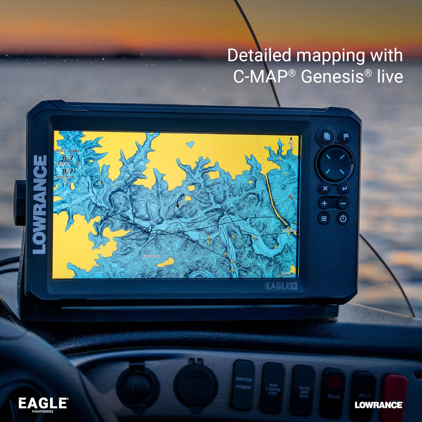 Lowrance Eagle 7 FishFinder/Chartplotter with SplitShot HD Transducer and Preloaded C-MAP Inland Charts, 7-inch IPS Screen, Black, 000-16114-001