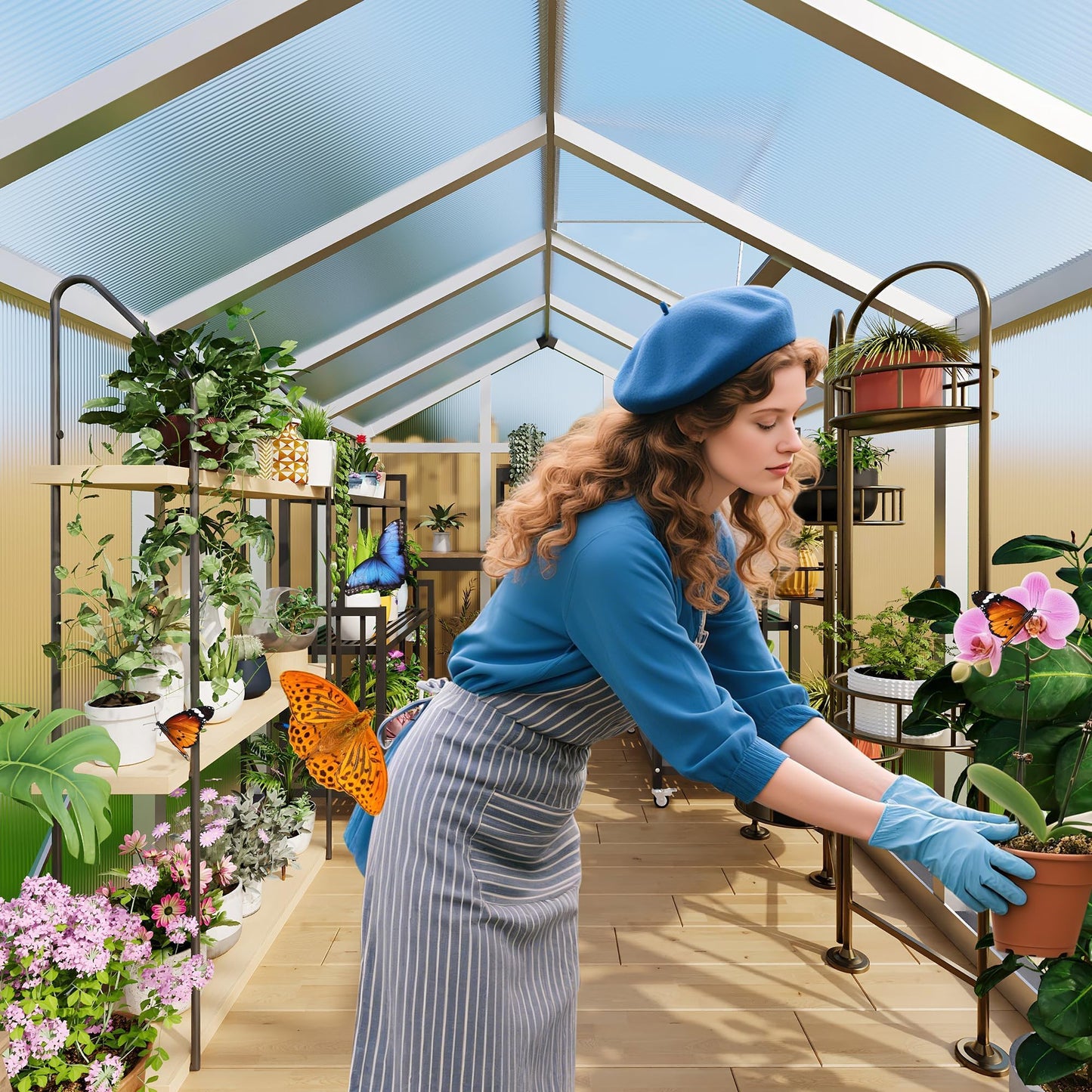 6X10 FT Greenhouse for Outdoors, Polycarbonate Flower Greenhouse with Roof Vent, Push-Pull Lockable Door, Aluminum Walk-in Greenhouses for Outside Garden Backyard, Patio, Lawn, Silver