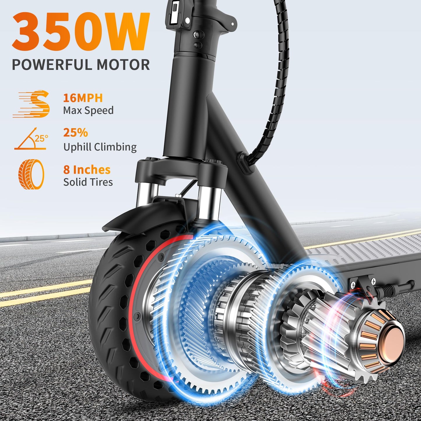 Aovowheel Electric Scooter Adults, Foldable 8.5" Solid Tires E Scooter with Dual Suspension, 19 Mph, 350W Motor, Kick Scooters Max 16 Miles Long Range for Commuting, Electric Scooter for Adults