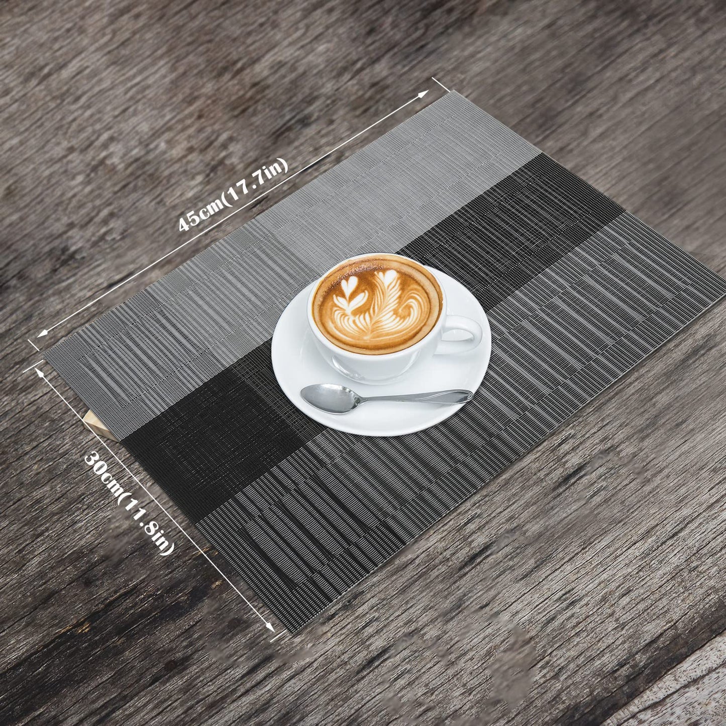HeloHo Black Placemats Set of 4 Heat-Resistant Washable Place Mats Non-Slip Vinyl Woven Table Mats Wipeable Placemat for Kitchen Dining Table Decoration Indoor Outdoor
