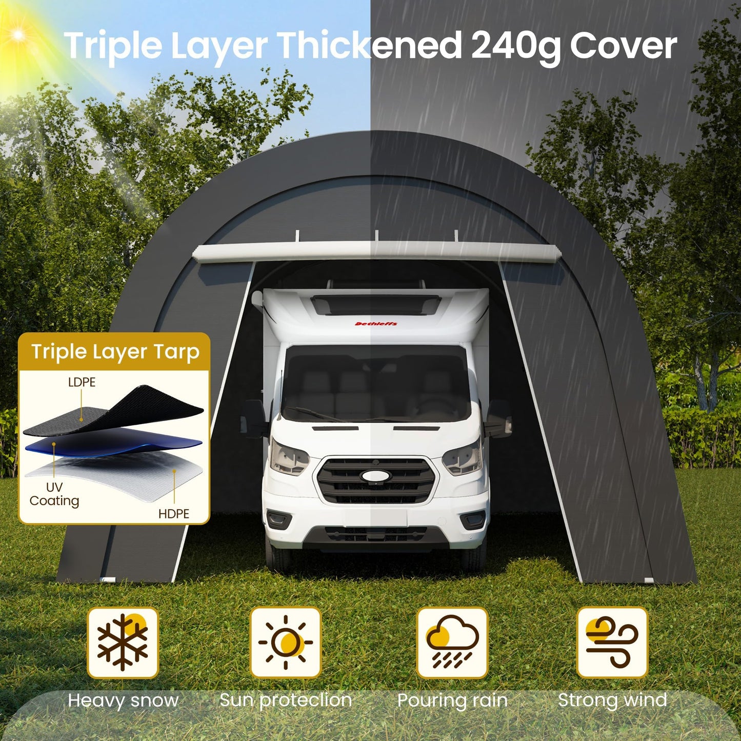 Wisteria Lane Heavy Duty Carport with 4 Cloth Bags, All-Weather Portable Garage with 2 Roll-up Doors, Car Canopy Storage Shelter Shed for Boat, Truck, or Garden Tools, 12' x 25'