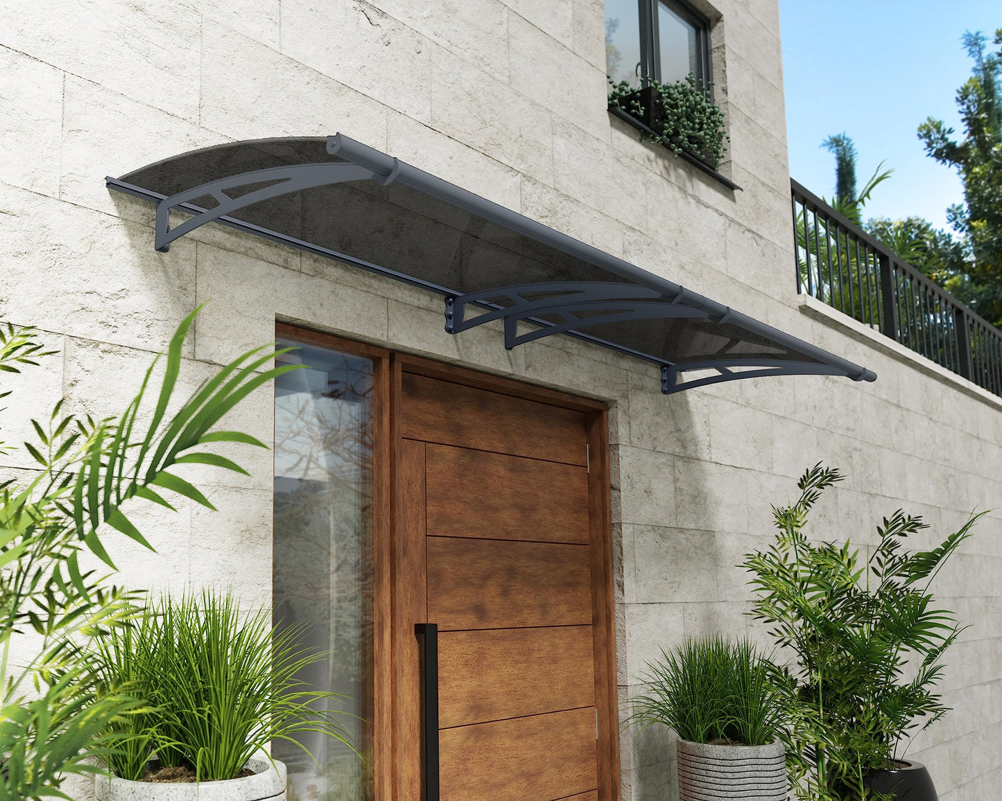 Palram-Canopia Aquila 3000 10x3 Door Awning for Door Entrance, High-End Polycarbonate Window Awning with Solar Gray Panels, UV Protection, Modern Metal Frame, Weather Resistant Overhang, DIY Exterior
