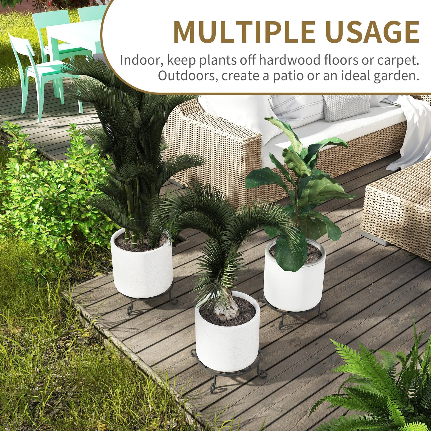 PROWORX 4 Pack 10” Diameter Metal Outdoor Plant Stand Indoor, Black Heavy Duty Potted Holder, Round Anti-Rust Wrought Iron Flower Planter Pot Display Stands for Home Garden
