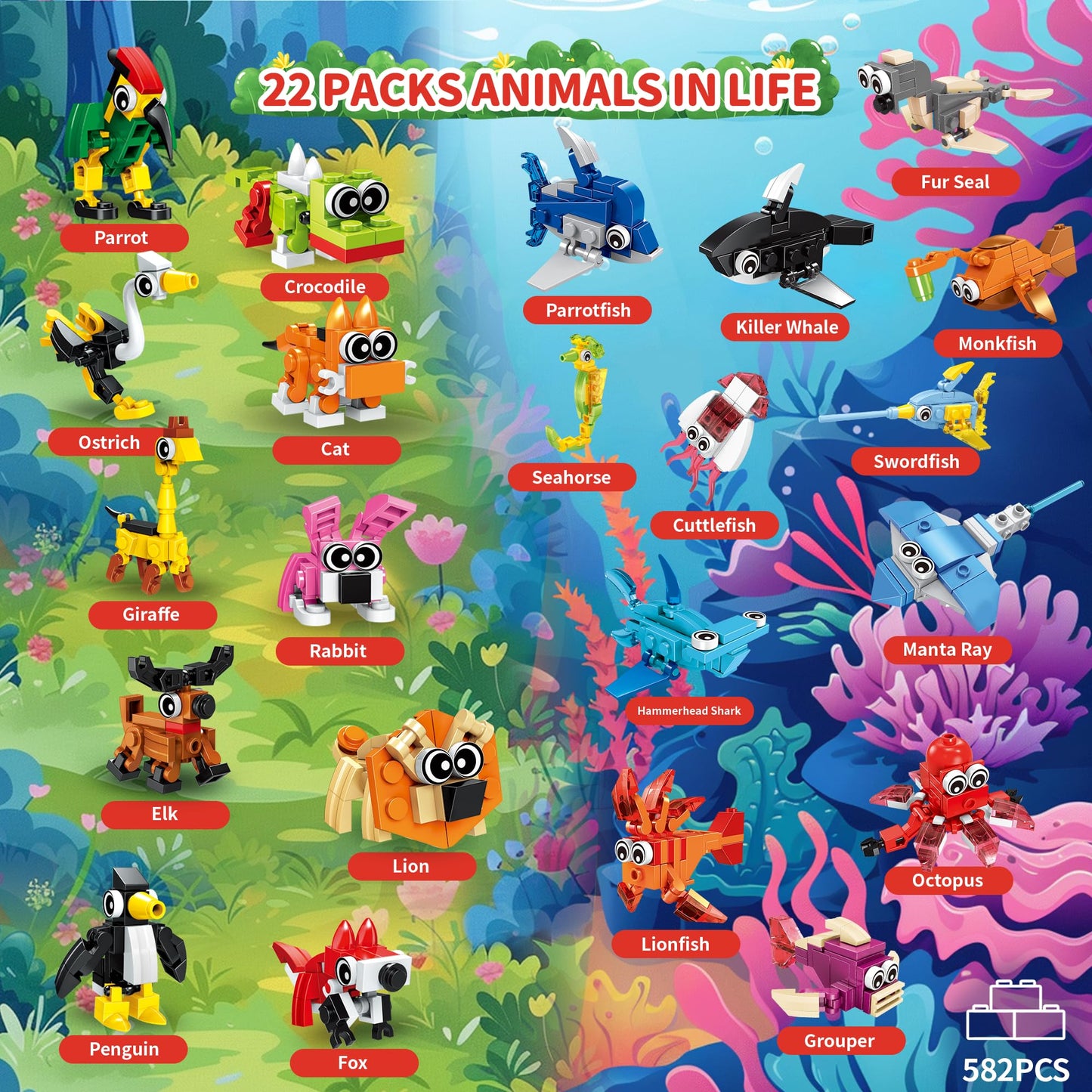 Party Favors for Boys Girls Ages 6 8 10 12, 22 Pack Animals Building Block Toy Stocking Stuffers Classroom Prizes Goodie Bags Fillers Building Set, Valentines Day Christmas Birthday Gifts for Kids