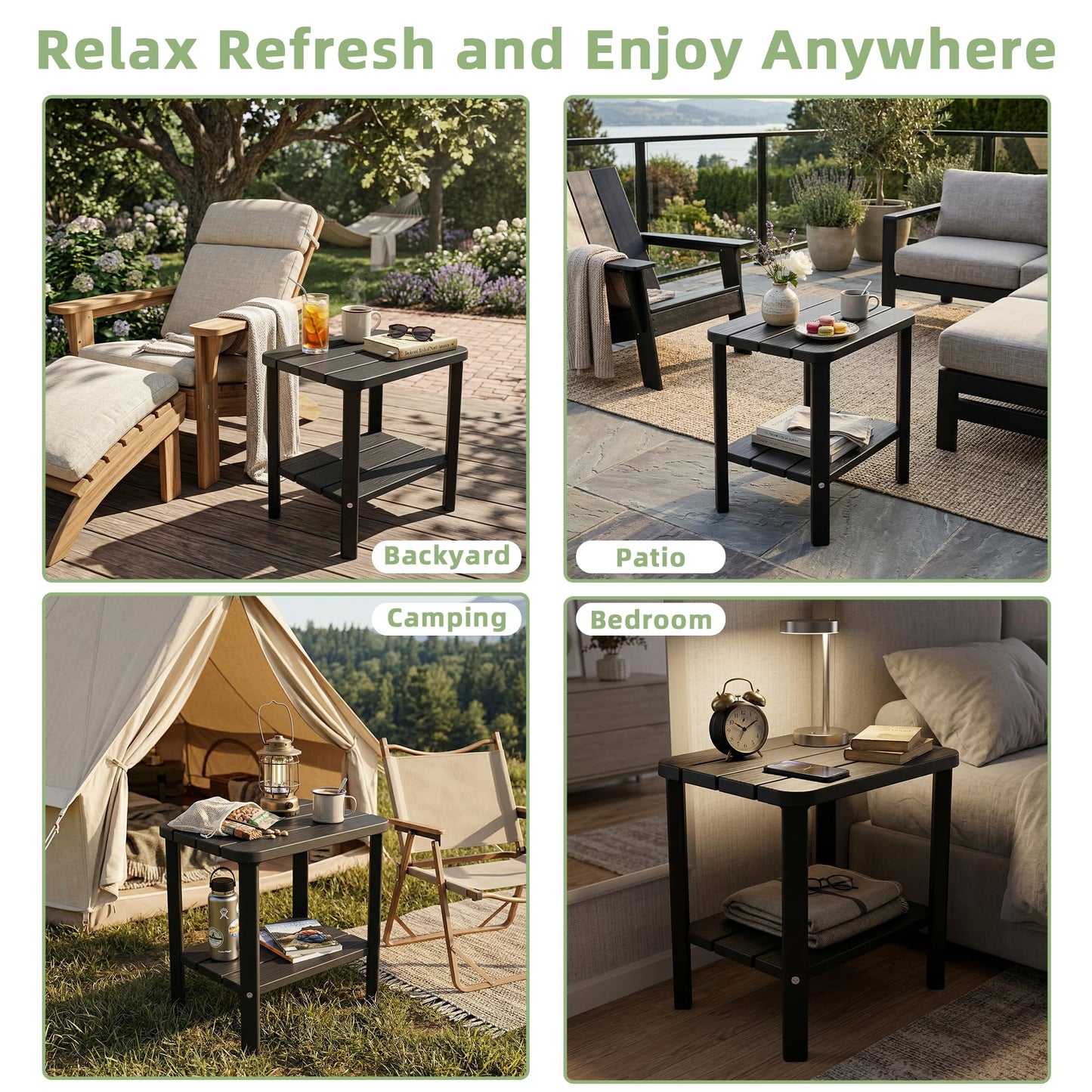 Outdoor Side Table, 2-Tier Small Table, Weather Resistant Outdoor End Tables, Patio Furniture for Garden, Porch, Pool, Lawn, Backyard or Indoor Bedroom