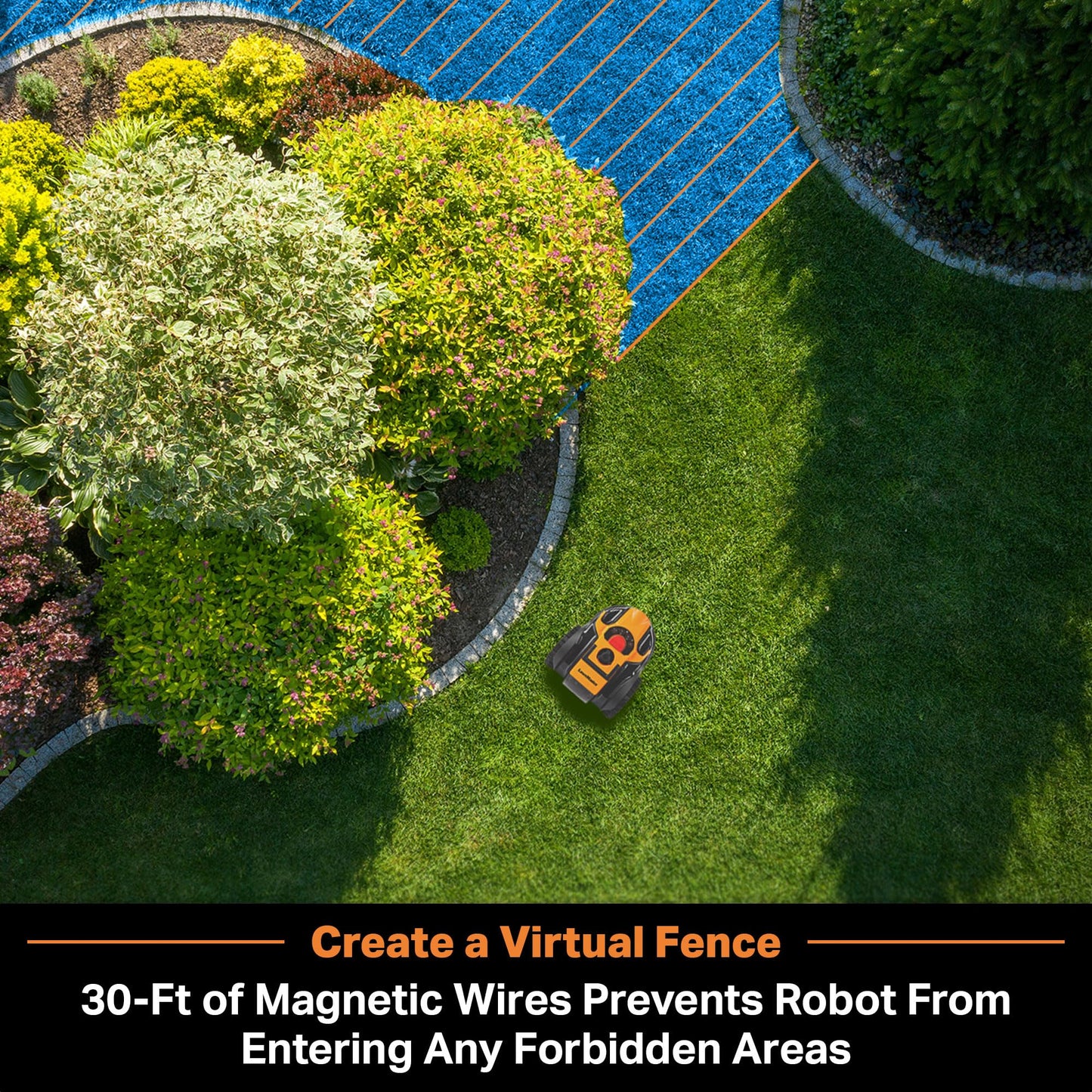 LawnMaster OcuMow™ Perimeter Wire Free Robot Lawn Mower Cuts Small Lawns 1000-2000 Square Feet with Optical Navigation, Obstacle Avoidance, Low Noise and No Go Function