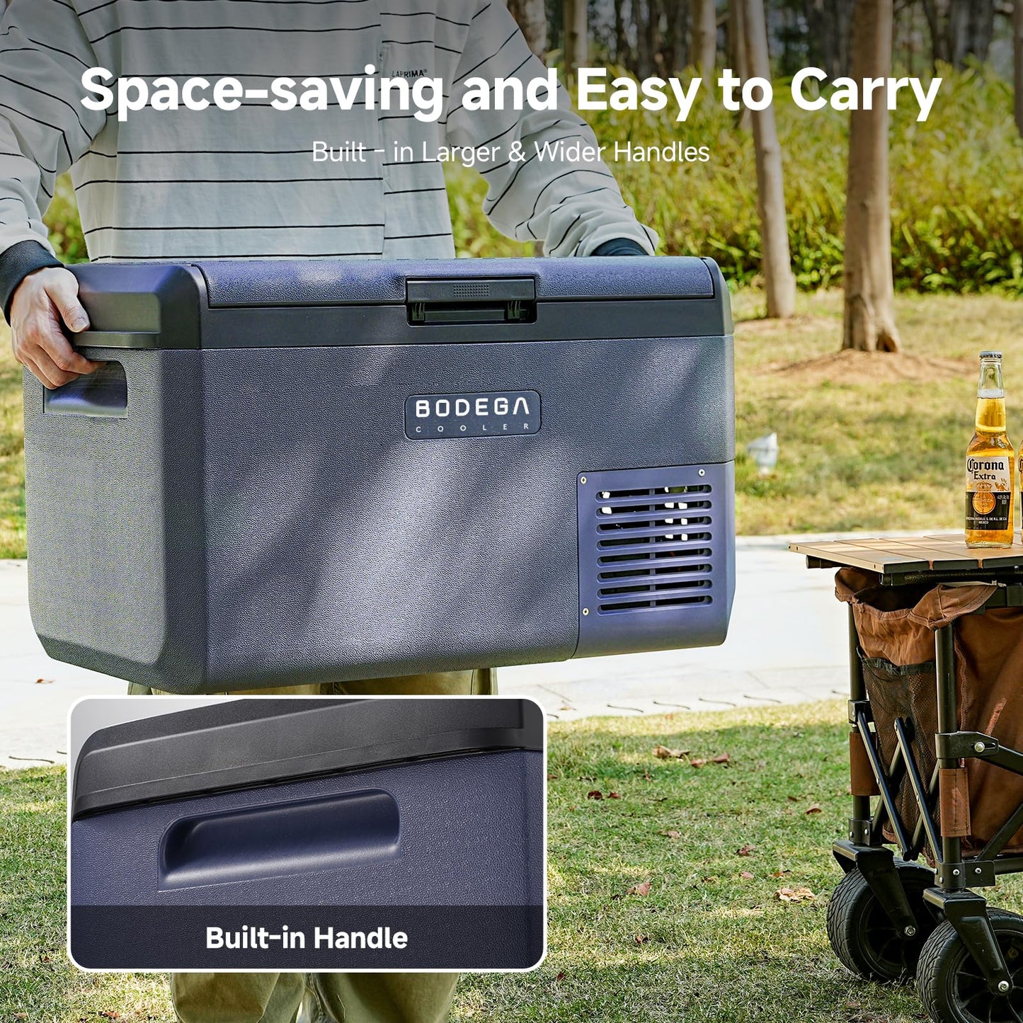 BODEGACOOLER 12 Volt Car Refrigerator, 42QT(40L) IPX4 Waterproof Electric Cooler, 31dB Ultra-Quiet Car Fridge APP Control with 12/24V DC 110-240V AC, -4℉~68℉, Portable for Truck RV Camping, Travel
