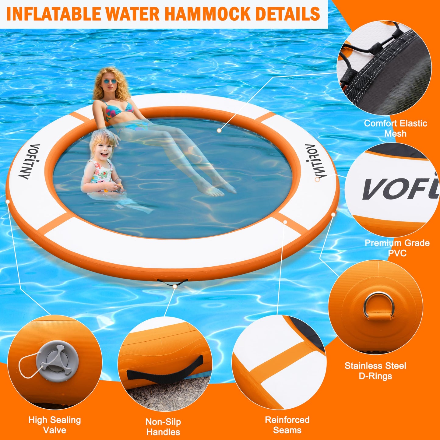 VOFiTNY Inflatable Water Hammock, Heavy Duty River Floats Lake Raft for Adults, Round Floating Ring Lounger Float Island Platform Pad Mat for Lake Pool Beach Ocean