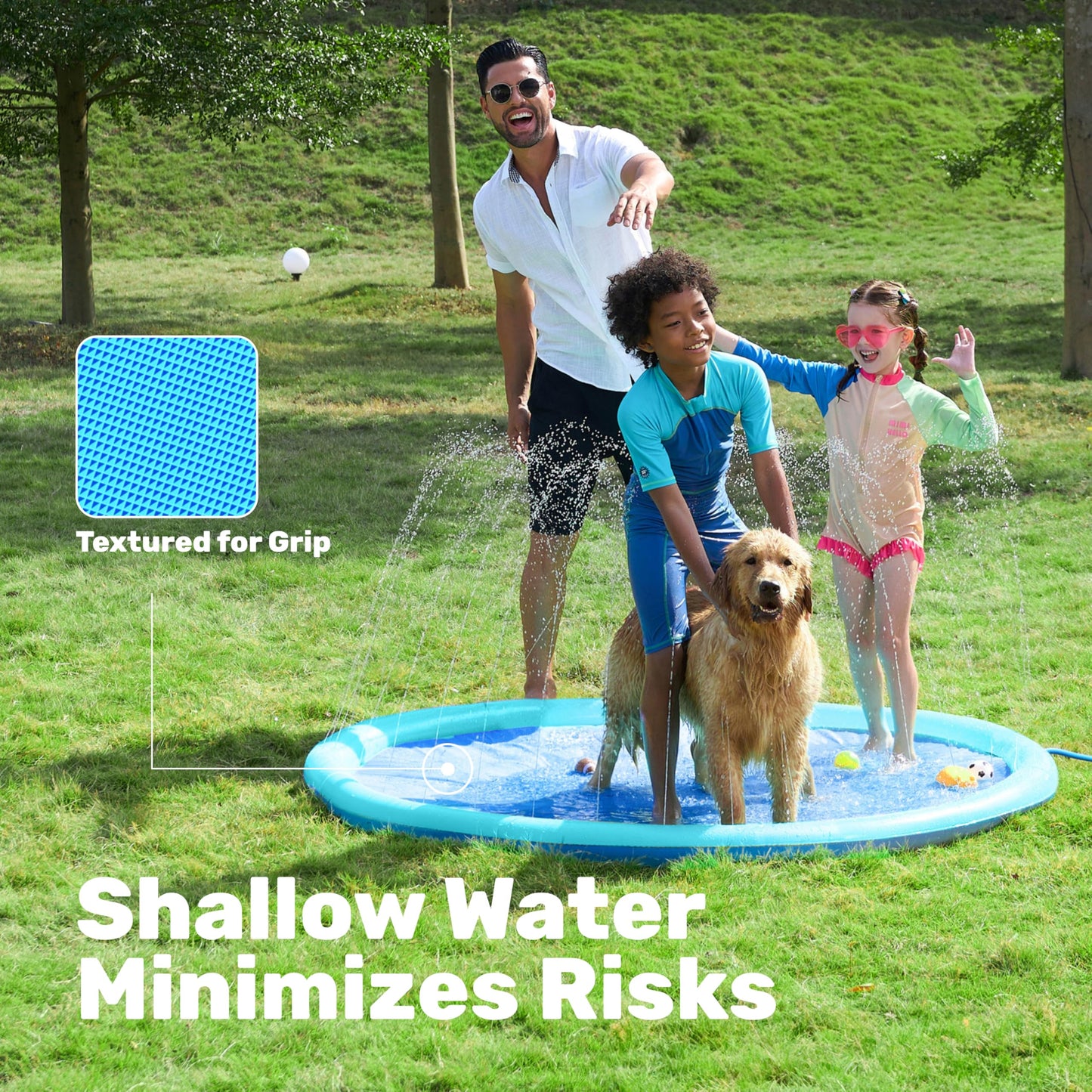 SLOOSH 72" Non-Slip Splash Pad Sprinkler - Outdoor Water Toys Play Mat for Toddlers Kids Dogs, Outside Thickened Sprinkler Pool Party Durable Backyard Fountain for Girls Boys Pets (72in, Blue)