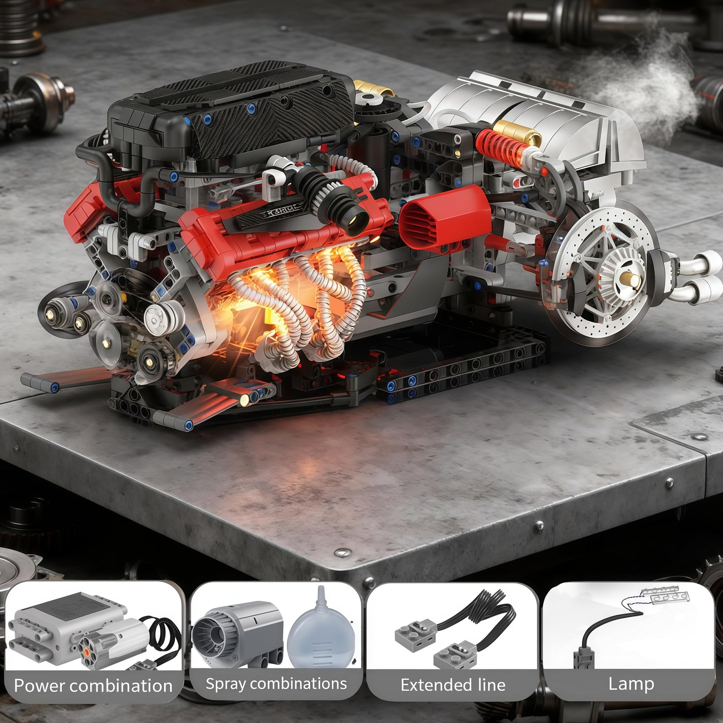 V12 Engine Model Kit that Runs - Visible MOC Physical Science Car Engine Project for Car Enthusiasts with Motor, Lighting and Exhaust,STEM Building Engineering Toy Set for Adults