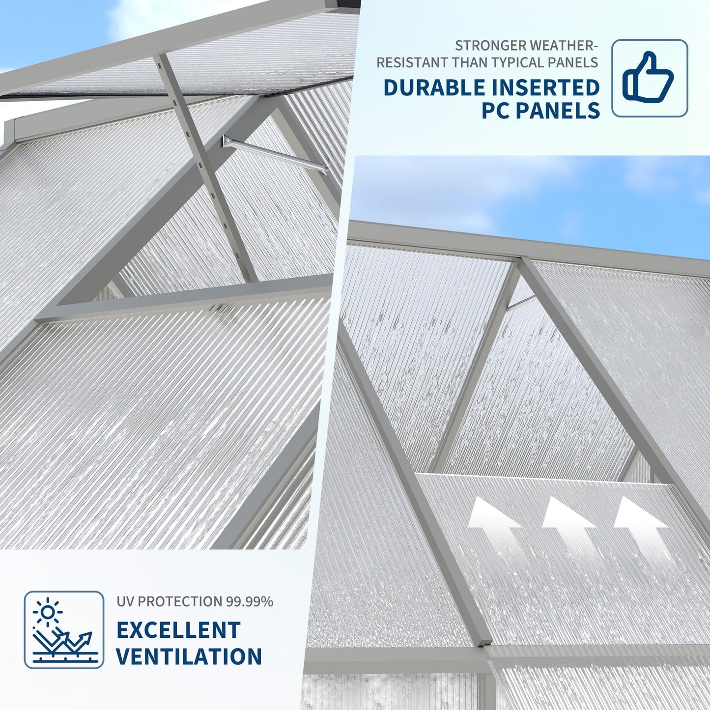 8X16 ft Polycarbonate Greenhouse with Aluminum Frame, Polycarbonate Greenhouse for Outdoors, Greenhouses with Ventilation and Rain Gutter, Aluminum Large Walk-in Greenhouses for Outside