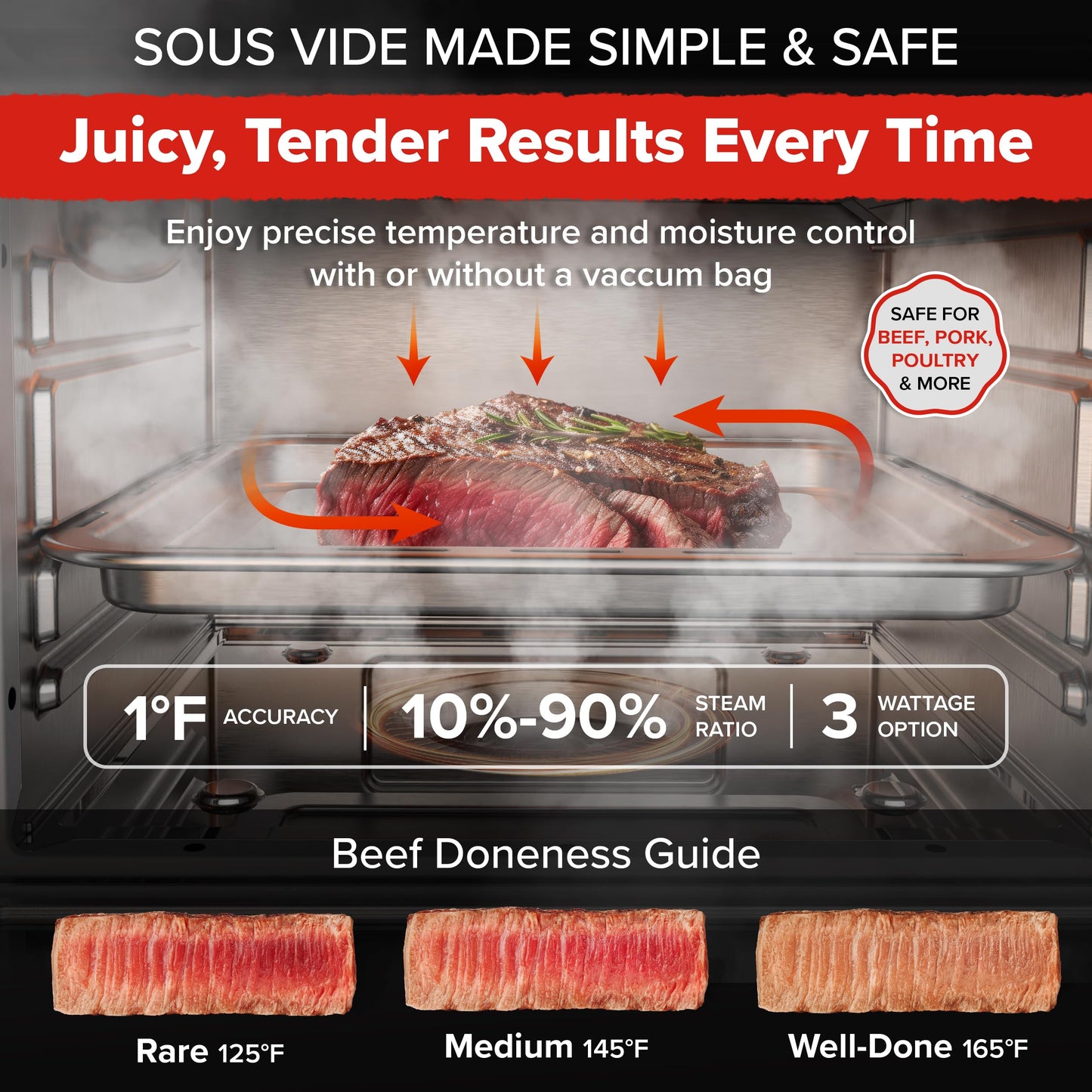 Nuwave PFAS-Free Steam Oven & Air Fryer, All-in-One Convection Cooker with Precision Steam Control, Toast, Air Fry, Sous Vide, Steam & More, Juicier Meats, 120 Presets, 50–450°F, Stainless Steel