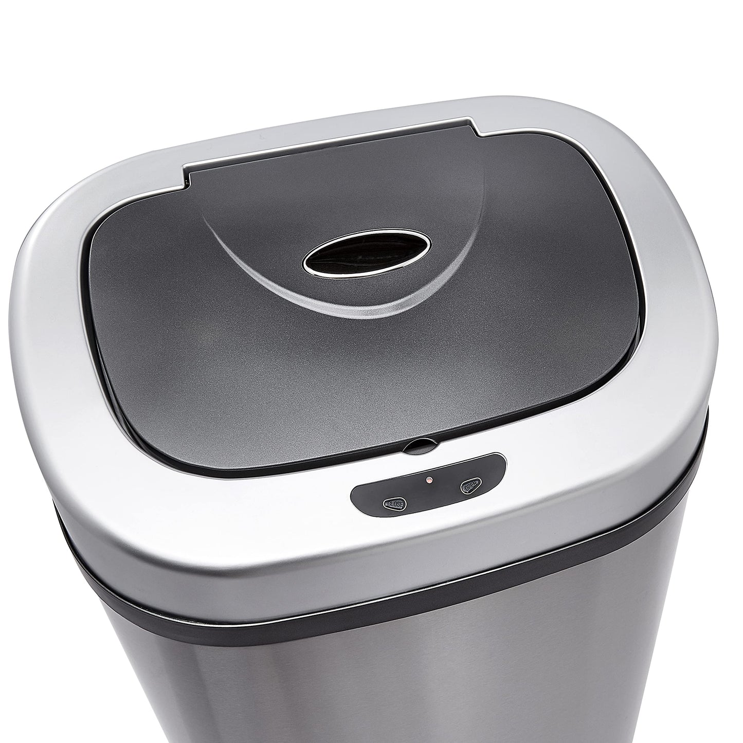 Amazon Basics Automatic Dual Compartment Trash Can with Lid, Hands-Free, Fingerprint Resistant, Odor Control, Stainless Steel, D-Shaped, 80 l, 2 Bins