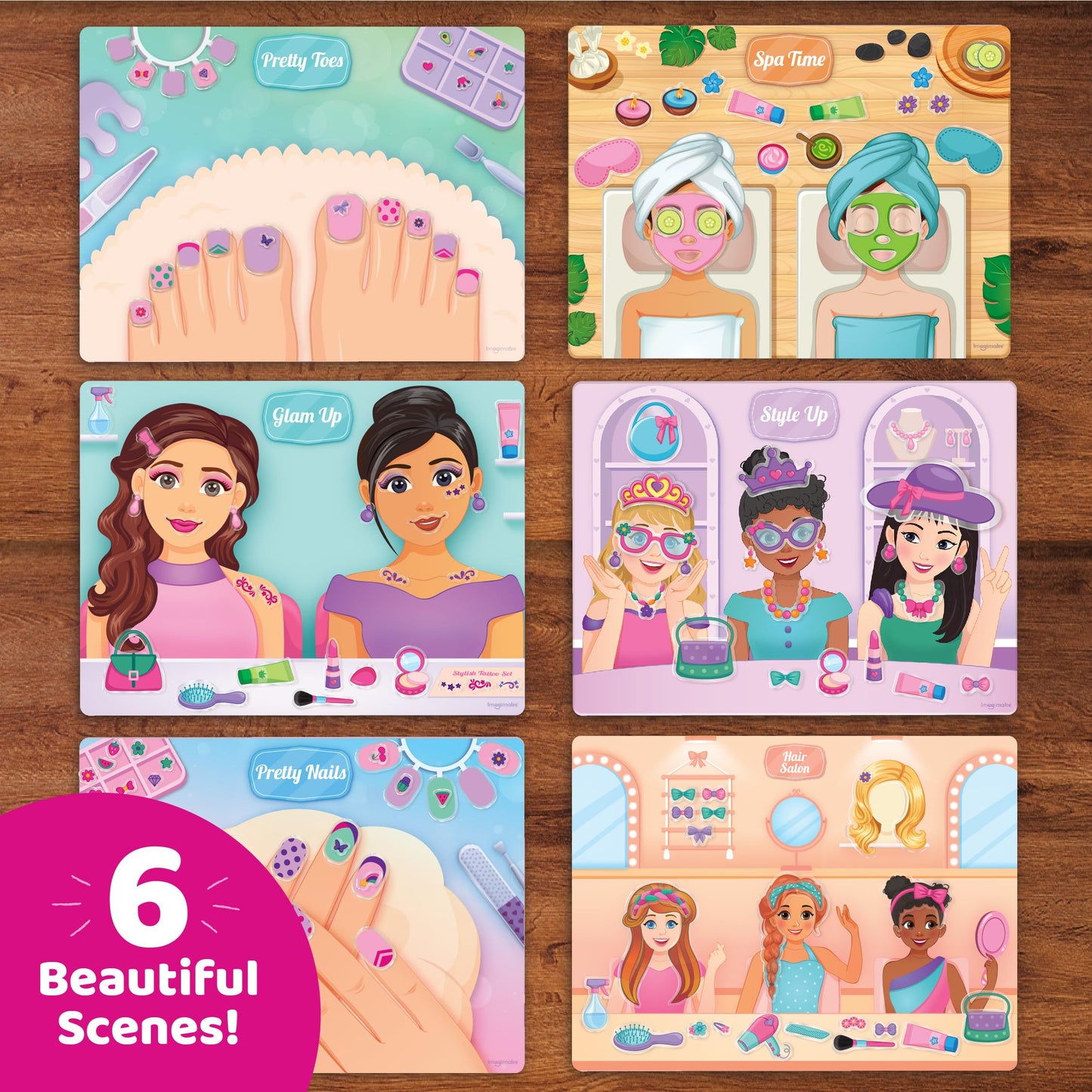 Imagimake Reusable Sticker Fun – Hair & Makeup Kit |Reusable Glam Stickers for Kids | 6 Styling Scene Boards | Pretend Play | Kids Games 3-5 | Toddler Girl Toys | 3,4,5,6,7 Year Old Girl Birthday Gift